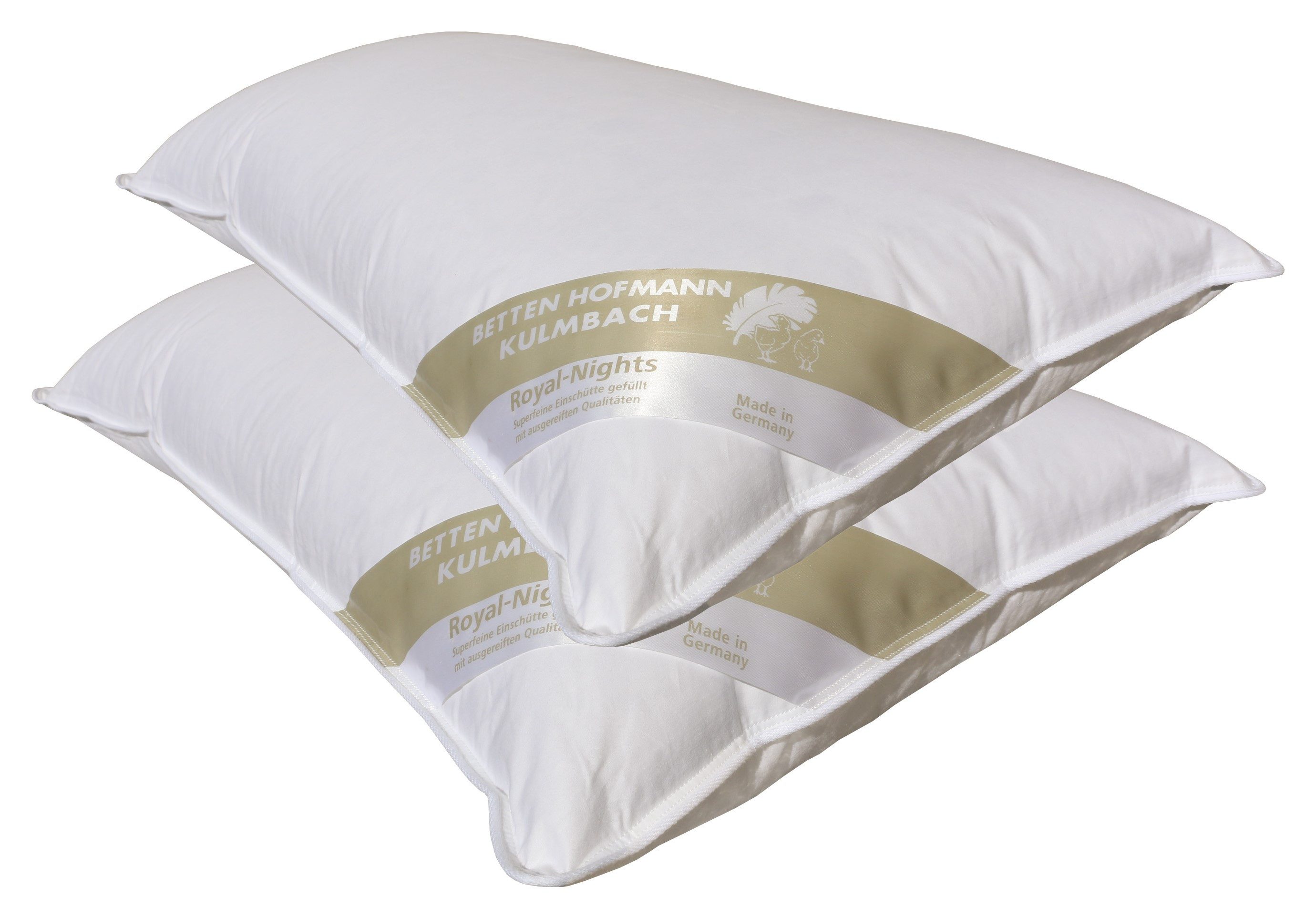 Betten Hofmann Kopfkissen 2 Stück Betten Hofmann Daunenkissen plus 40x80cm 100% Daunen prall, Füllung: 100% Daunen, Bezug: 100% Baumwolle, Seitenschläfer, Bauchschläfer, Rückenschläfer, 2-tlg., weich und kuschelig, mit viel Volumen, made in Germany