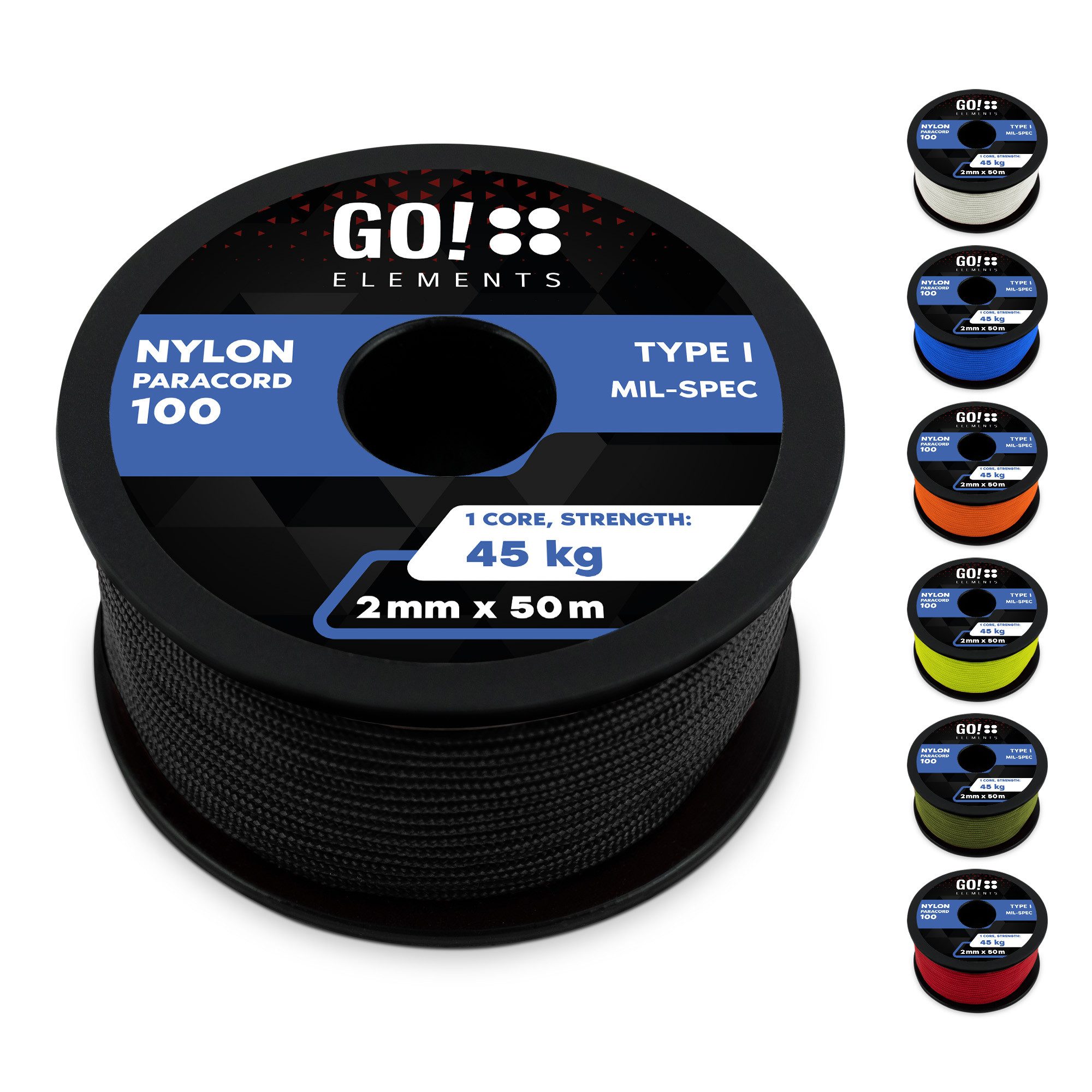 GO!elements Paracord 100 - 2mm Seil, Paracord 100 aus reißfester Nylonschnur