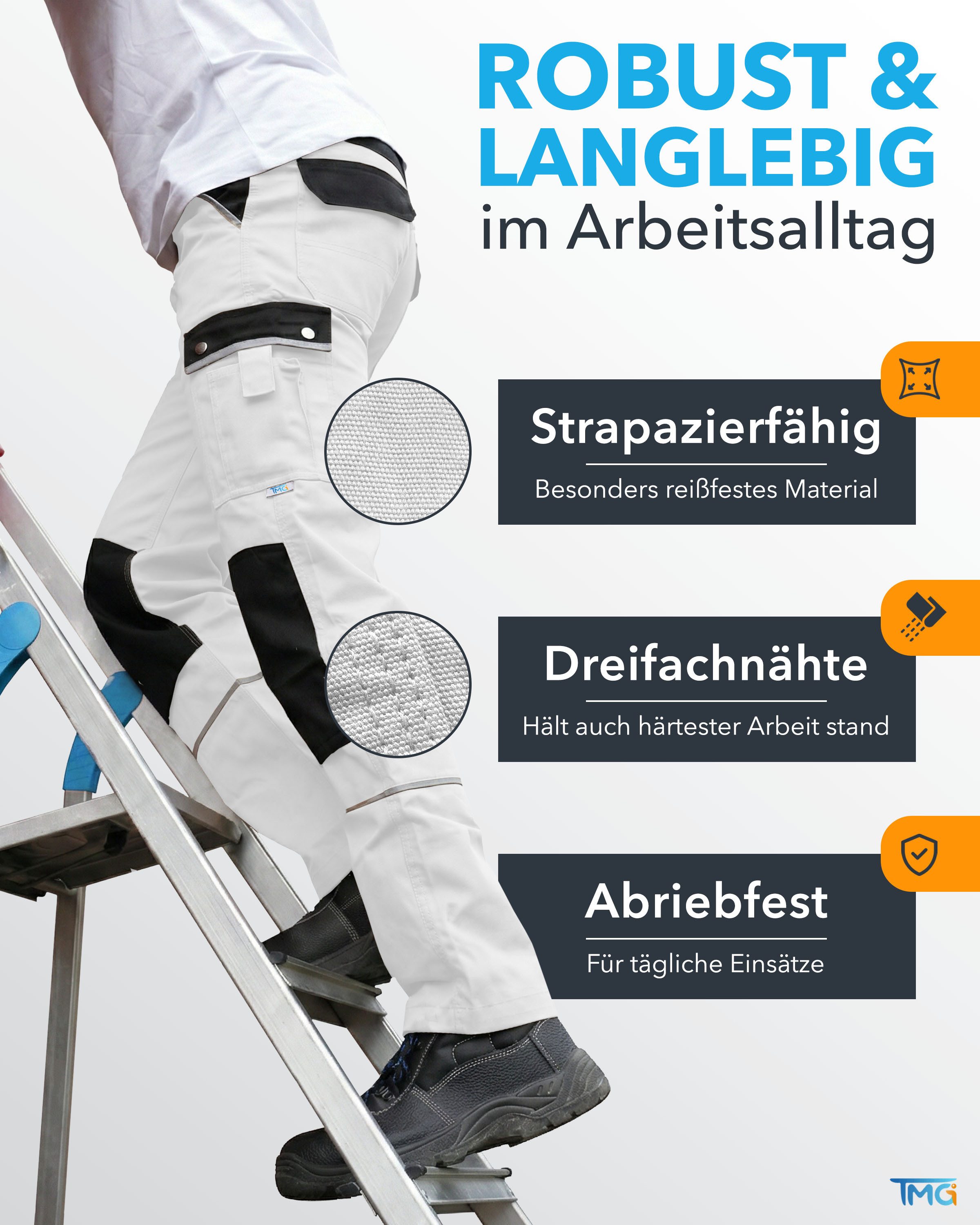 TMG International Arbeitshose Arbeitshose Bundhose Cargohose Style Arbeitshose Herren mit Kniepolstertaschen in Übergrößen erhältlich