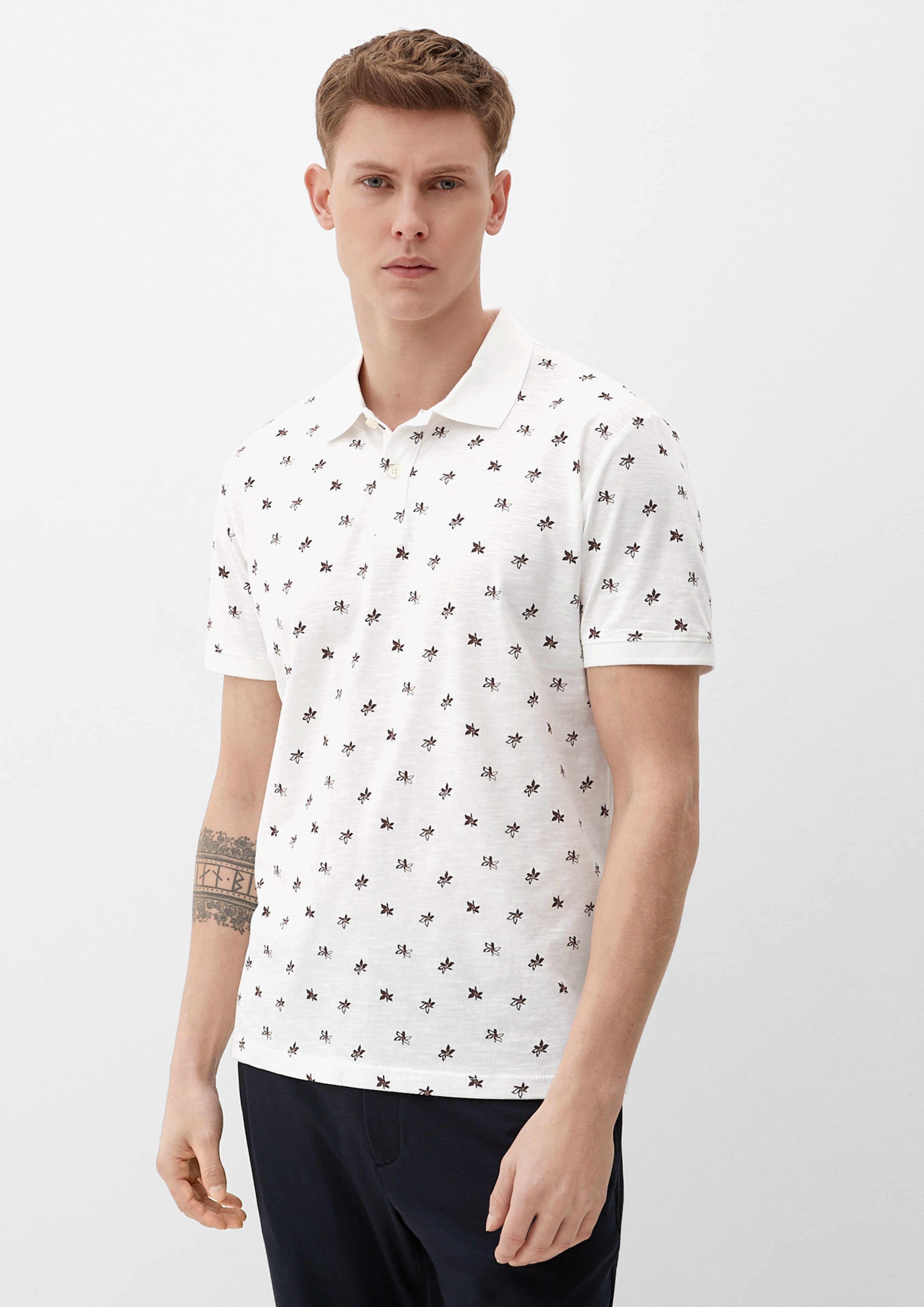 s.Oliver Poloshirt mit Allover-Print weiß Poloshirt