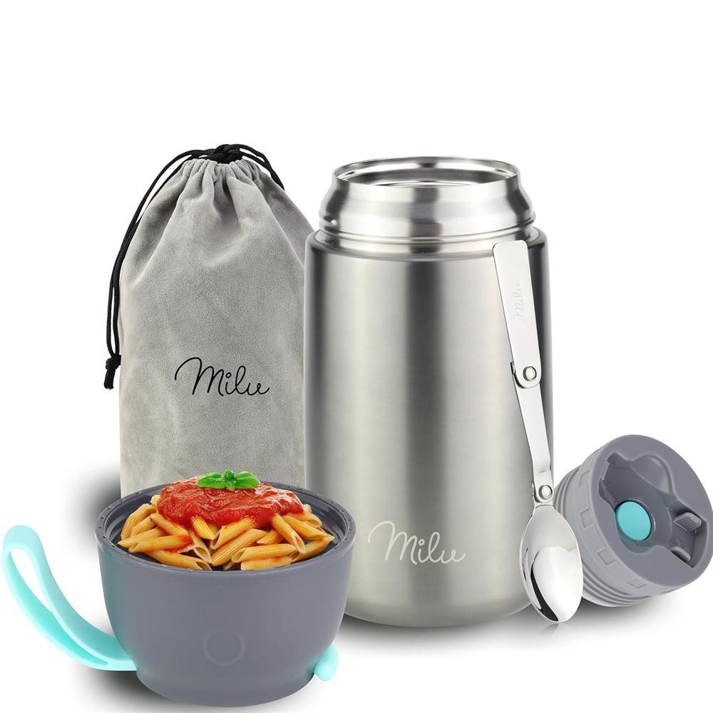 Milu Thermobehälter Edelstahl Thermobehälter Lunchbox 800 ml, Warmhaltebehälter mit Löffel, auslaufsicher