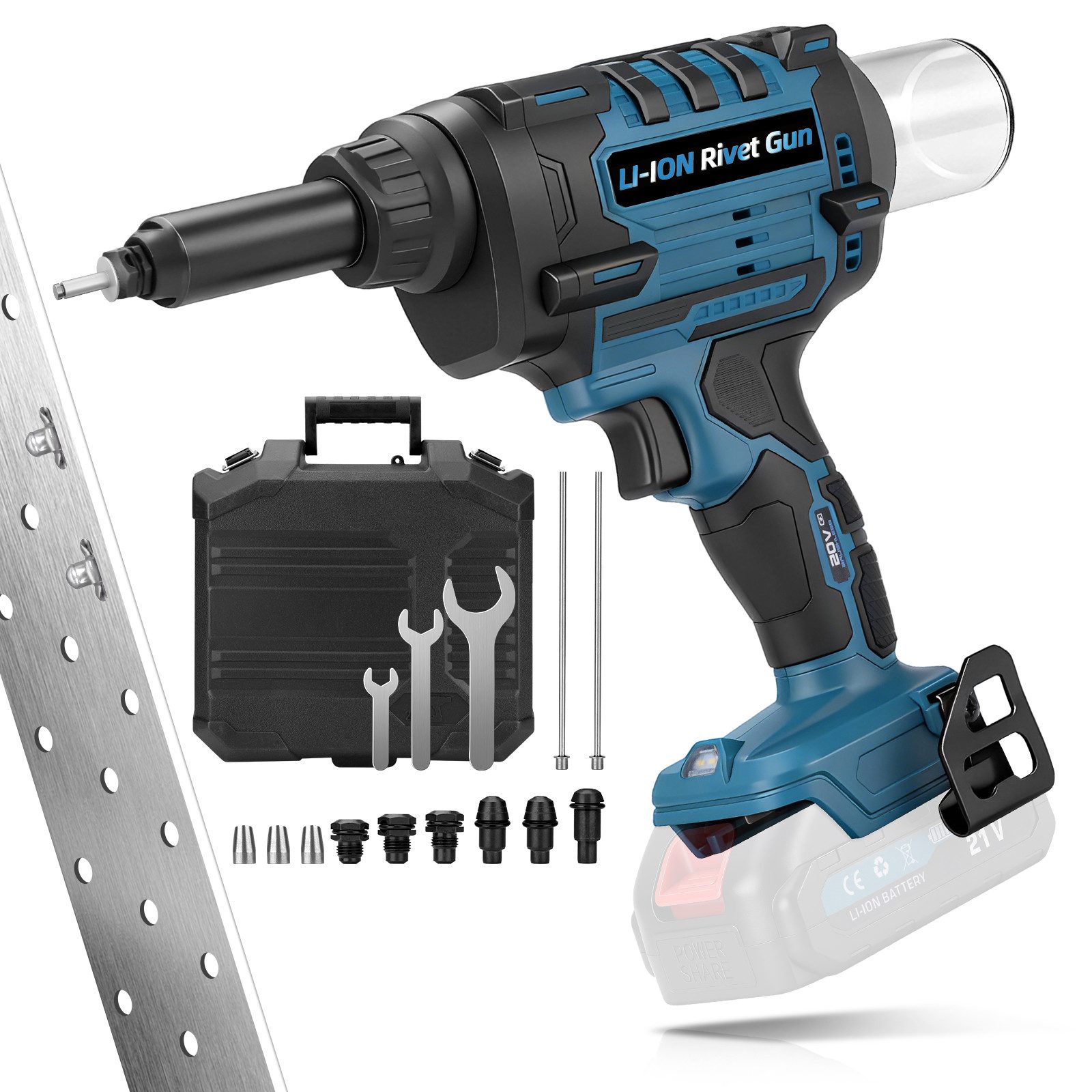 XERSEK Blindnietzange Akku Nietpistole Blindnietzange Für 2,4-6mm Blindnieten Akku-Nietzange, Set, Kompatibel mit Makita Akku, inkl.4 Spannzangen 3 Ersatzbacken Koffer, Leicht Langlebig Für Werkstatt Handarbeit Metallverarbeitung(ohne Akku