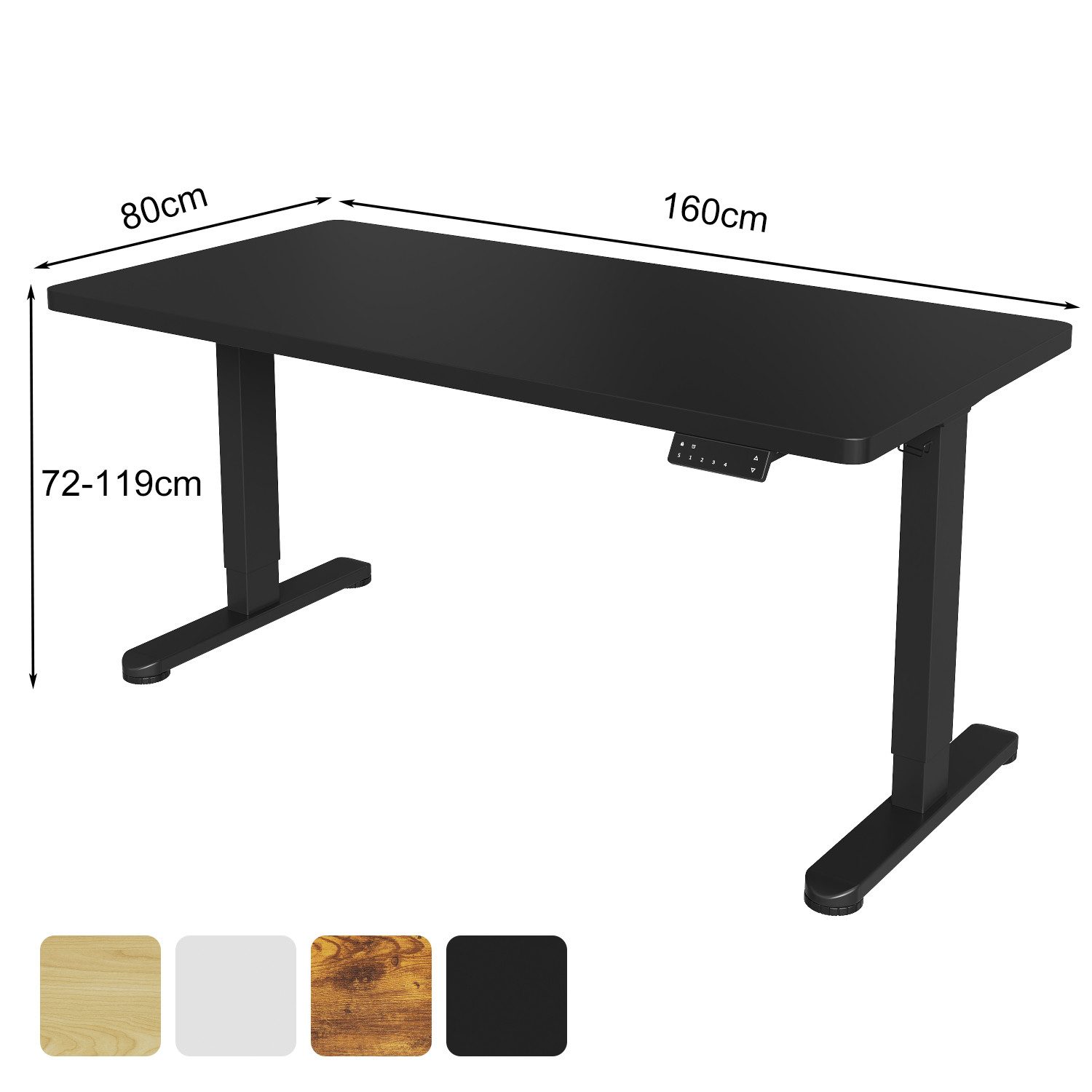 HOMALL Schreibtisch Höhenverstellbarer Elektrisch mit 25mm starker einteiliger Tischplatte (Maße: 140 × 70 / 160 × 80 / 180 × 80, ausgestattet mit zwei Motoren und zwei Querträgern, mit Kabelmanagementbox, maximale Tragkraft 120 kg, mit Weckfunktion und Kindersicherung)