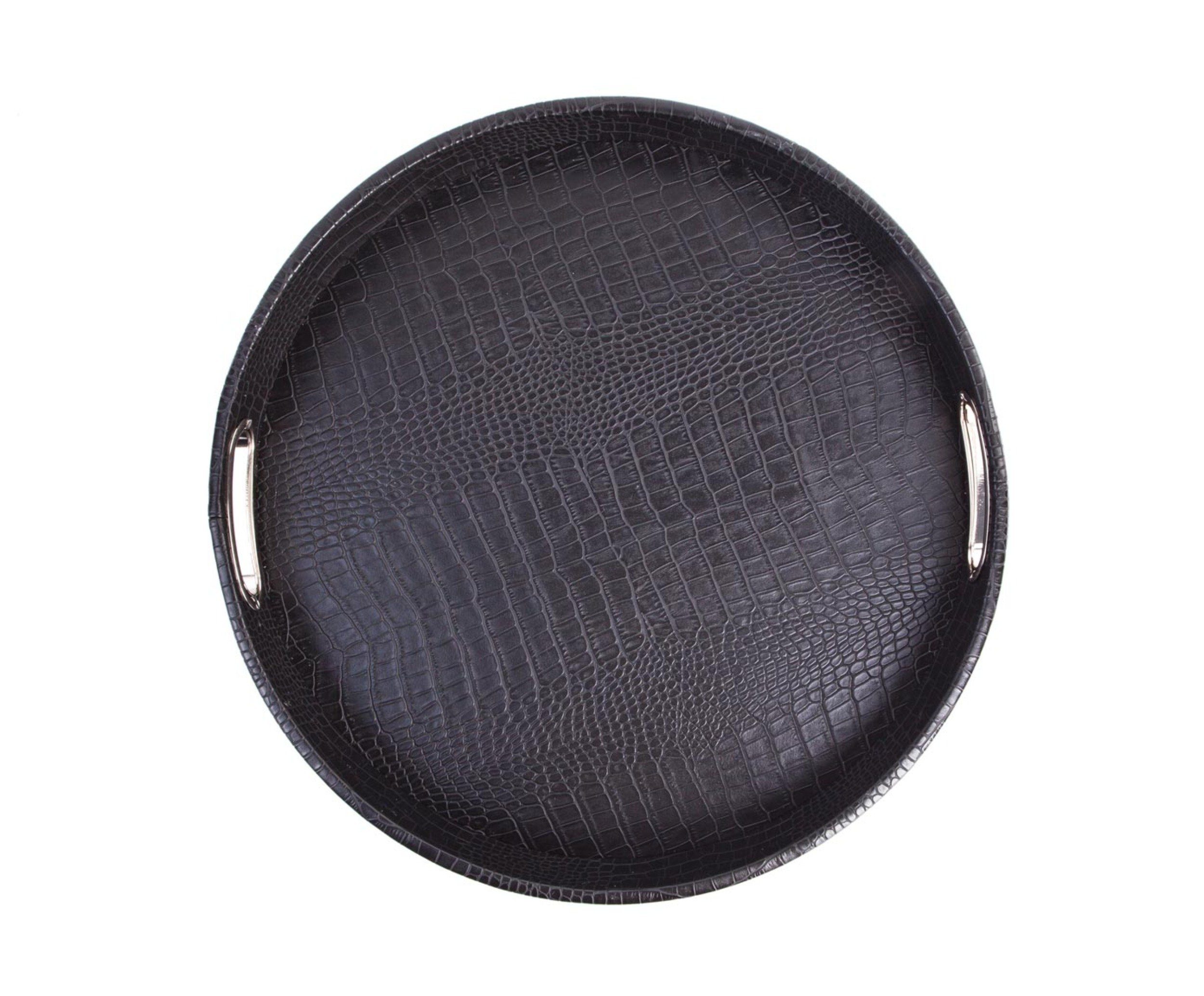 Signature Home Collection Tablett Tablett rund Kunstleder Kroko mit Griffen Serviertablett, Kunstleder, Edelstahl, (1 Stück, 1-tlg., 1x Tablett rund Kunstleder) – Bild 3 von 5