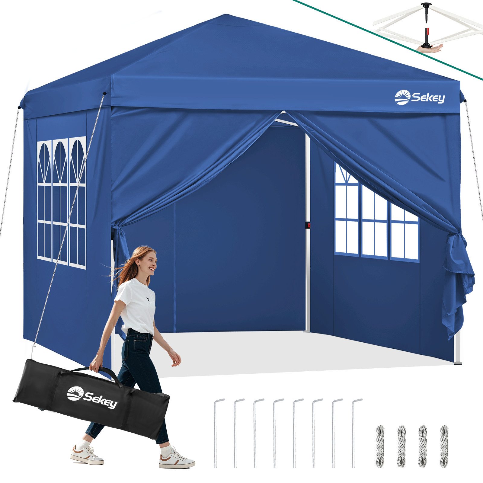 Sekey Faltpavillon 3x3 mit Seitenteilen wasserdicht, Pavillon winterfest und wasserdicht, mit 4 Seitenteilen, (inkl. 4 Seitenteile), Gartenpavillon Pop Up Partyzelt