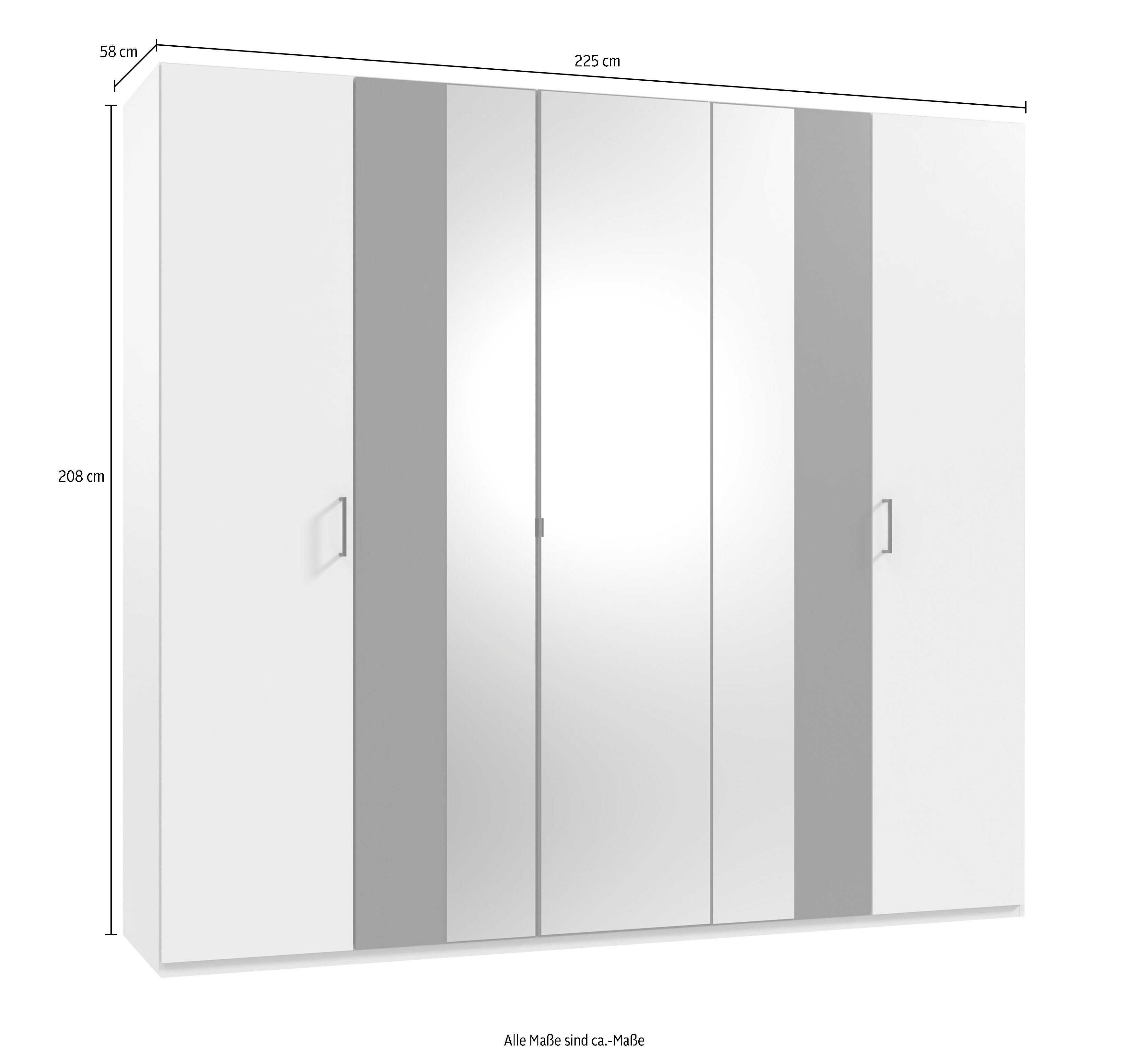 | Graphit Weiß Wimex 225cm Drehtürenschrank mit Weiß/ breit Kreta Spiegeltüren,