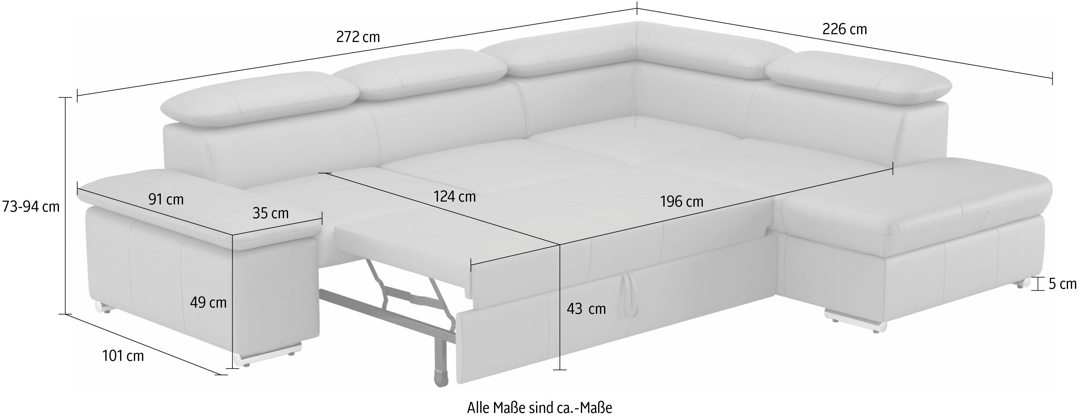 sit&more Ecksofa Valentine L-Form, B: 272 cm, mit Arm- & Kopfteilverstellung, optional mit Bettfunktion