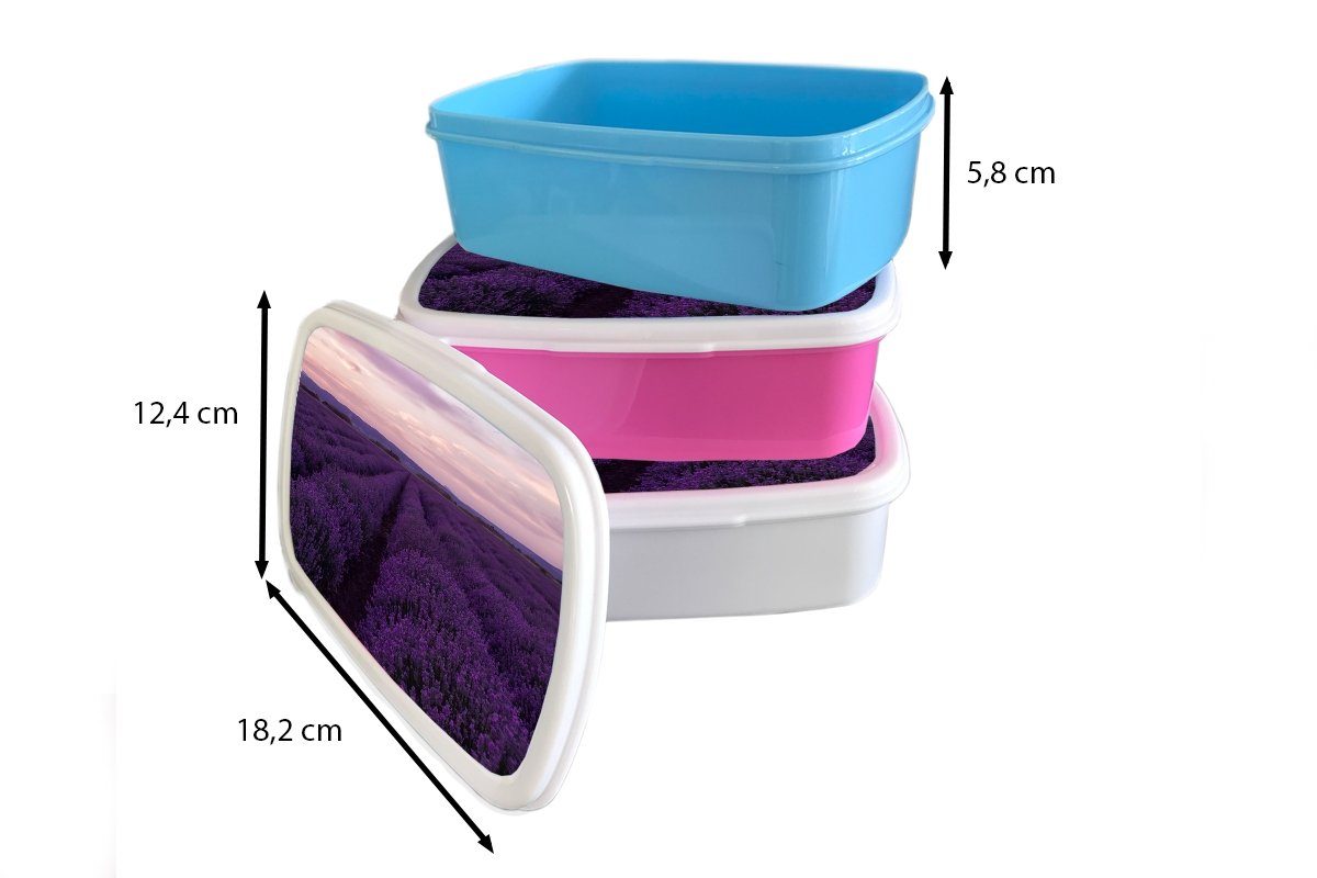 Brotbox Lunchbox Jungs Lavendel (2-tlg), - weiß MuchoWow - Kunststoff, Kinder für und für Blumen - Brotdose, Mädchen und Erwachsene, Lila Natur,