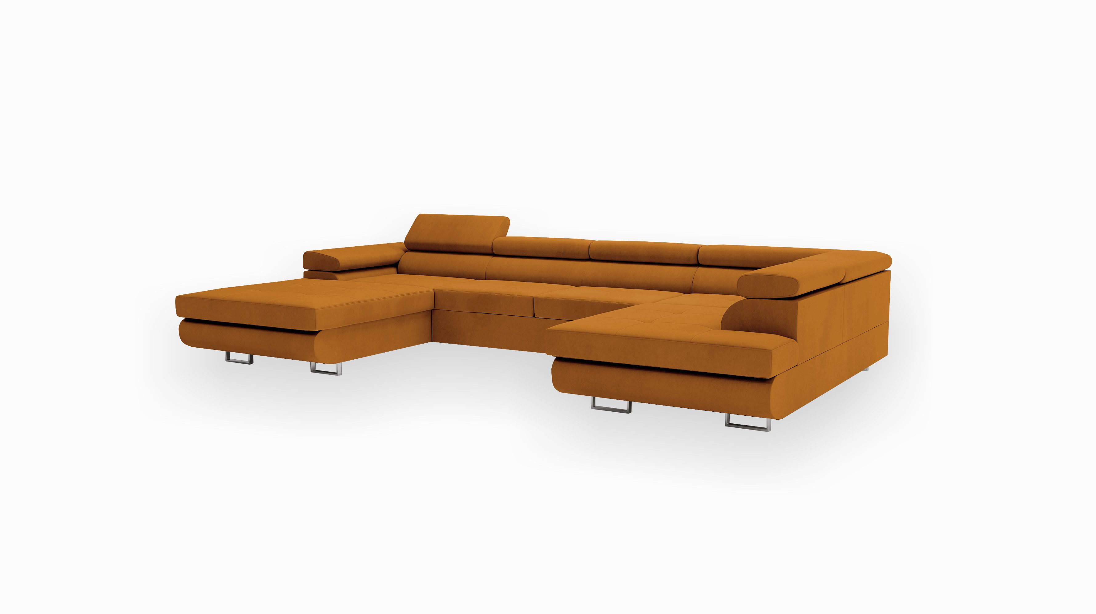 Goldstoff Wohnlandschaft mit Schlaffunktion, Couch für Wohnzimmer - Schlafs günstig online kaufen