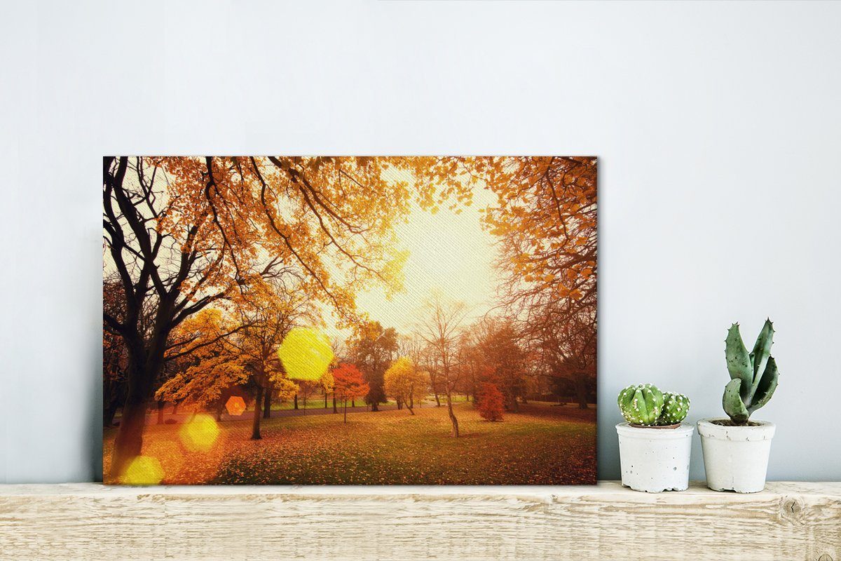 OneMillionCanvasses® Leinwandbild Park mit Bäumen Herbst, im cm Leinwandbilder, 30x20 (1 Wandbild St), Aufhängefertig, Wanddeko