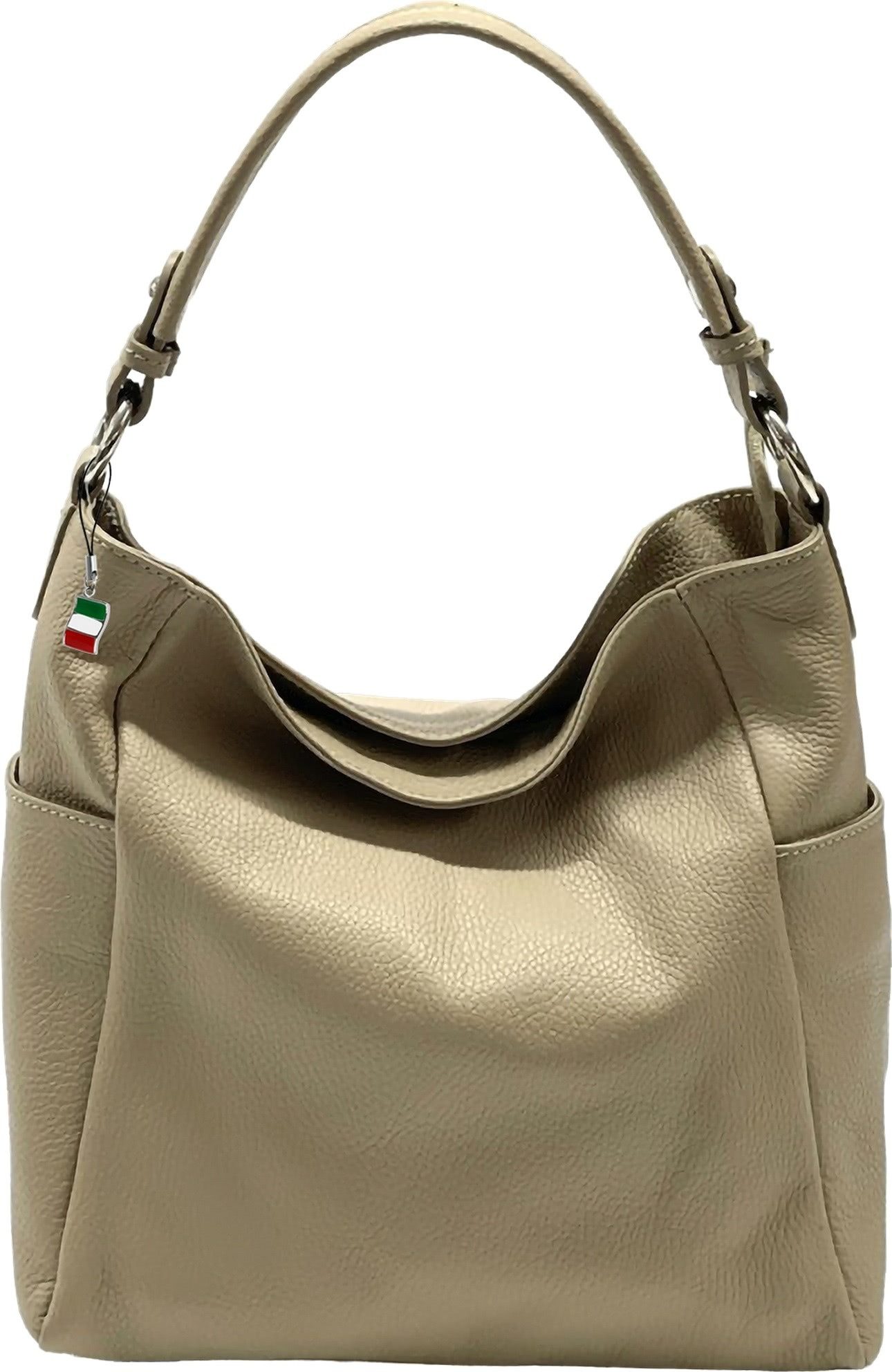FLORENCE Schultertasche Florence Damen Schultertasche Echtleder (Schultertasche), Damen Schultertasche Leder, taupe, beige ca. 37cm x ca. 26cm hoch