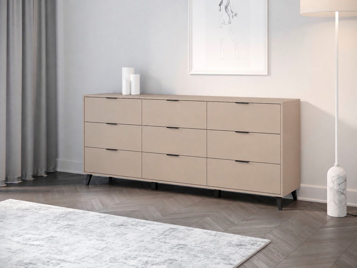 OTTO home Sideboard Oslo, B/H/T: 180/76/39,5 cm, 9 Schubladen, schwarze Metallgriffe, viel Stauraum