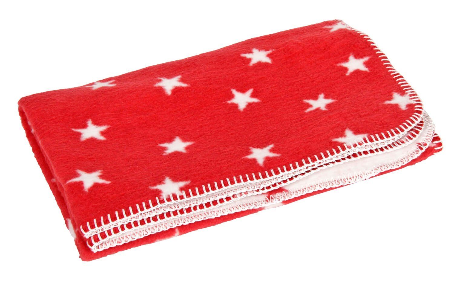 Wolldecke Yogilino® 75 x 100 cm, yogabox, regional hergestellt rot mit weißen Sternen