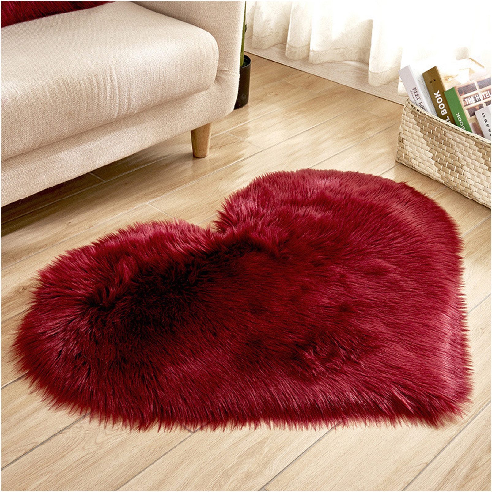 BTTO TEPP Hochflor-Teppich Fellteppich,Herz Teppich, Faux Lammfell Schaffell Weicher Teppich, Herzform 30*40cm, Weich und Flauschig,Herzform 30*40cm/40*50cm/70*90cm