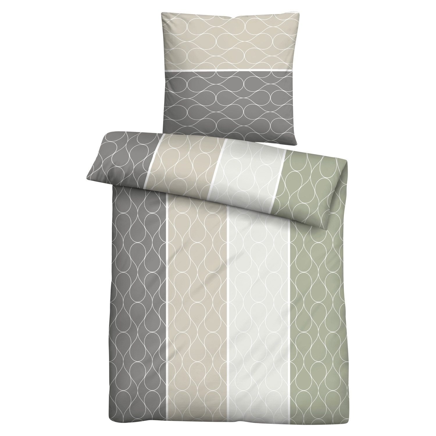 Biberna Bettwäsche ORIENTA, 135 x 200 cm, Beige, Grau, Grün, Biber, 2 teili günstig online kaufen