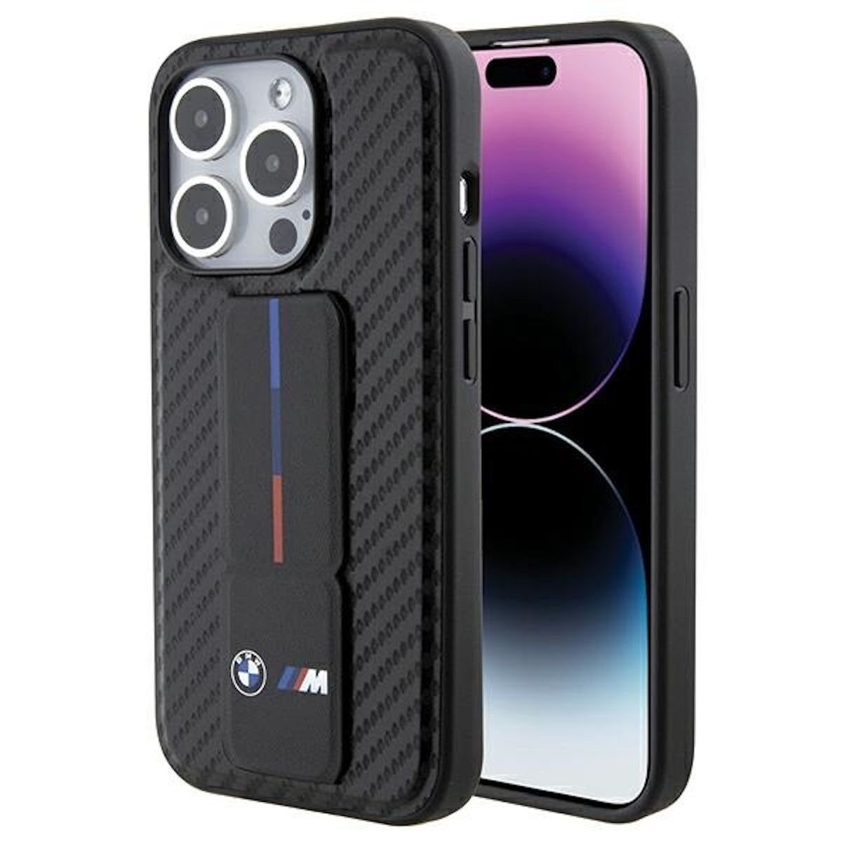 BMW Smartphone-Hülle BMW Apple iPhone 15 Pro Carbon Hardcase Schutzhülle mit Stand Schwarz