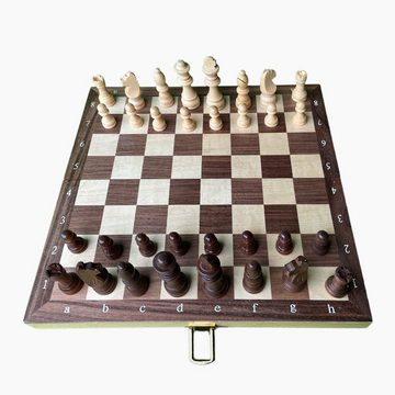 goki Spielesammlung, Schach Schachspiel in Holzklappkassette, Als Kassette für eine praktische Aufbewahrung.