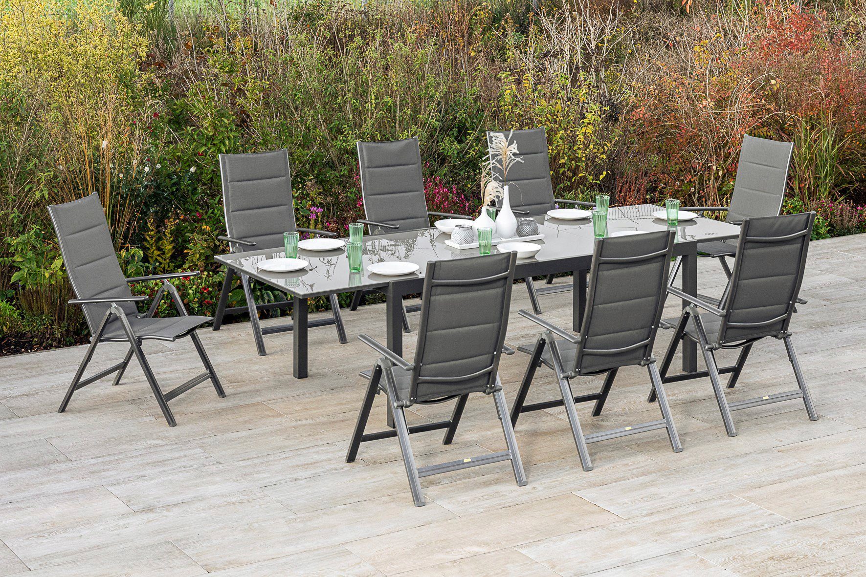 MERXX Garten-Essgruppe Taviano, (Set, 9-tlg), 8 Klappsessel, 5-fach verstellbar, Ausziehtisch – Bild 5 von 5