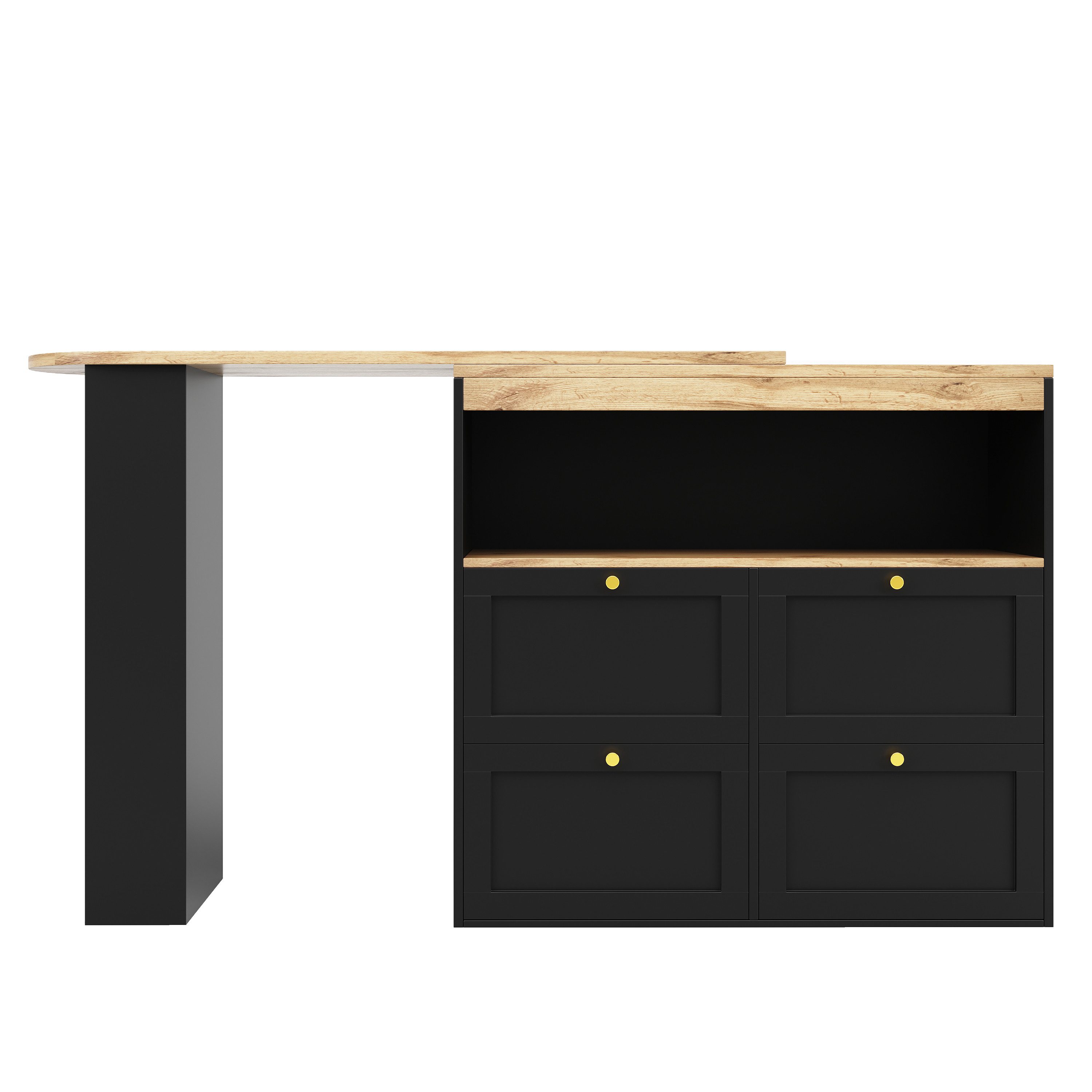 Flieks Bartisch 360° drehbar Stehtisch mit Sideboard (Set, 1-St., für Esszimmer/Arbeitszimmer/Wohnzimmer), ausziehbar Esstisch mit Regal und 4 Schubladen Kommode Bistrotisch