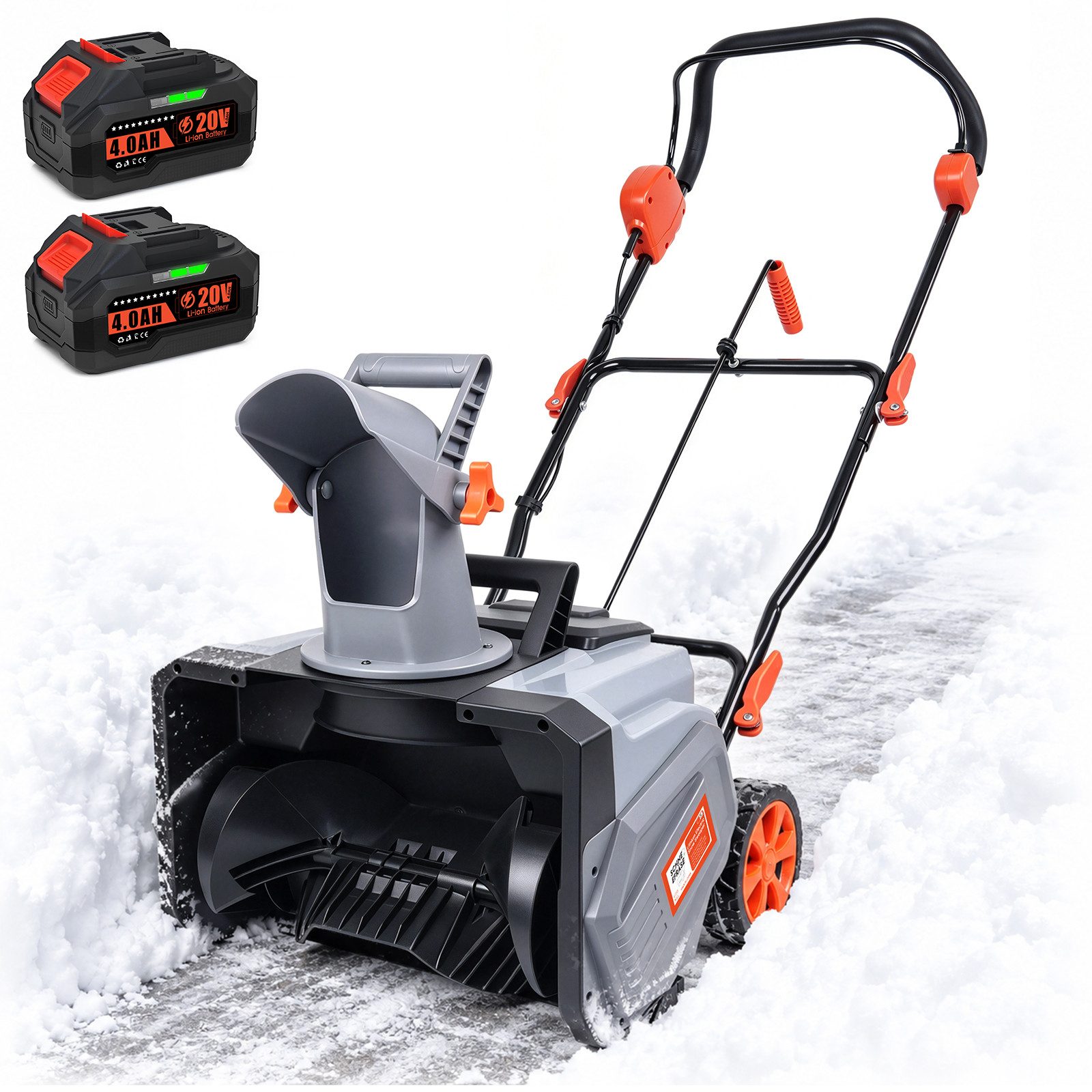 XERSEK Akku-Schneefräse 1400W Elektro Schneeschaufel Schneeschieber Brushless Motor 6500RPM, (46cm Arbeitsbreite 27cm Schneehöhe 7m Wurfweite, inkl. 2x4Ah Akkus & Ladegerät), Ideal für Gehwege, Fahrbahnen, Gärten