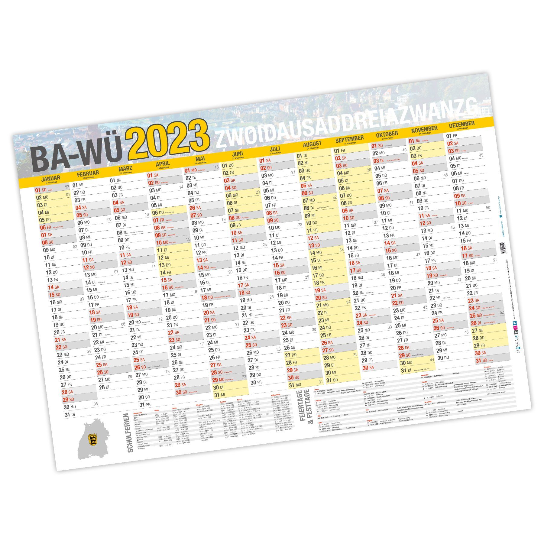 itenga Wandkalender ITENGA Jahresplaner Ba-Wü 2026 Wandkalender DIN A0 (118,9 x 84,1 cm)