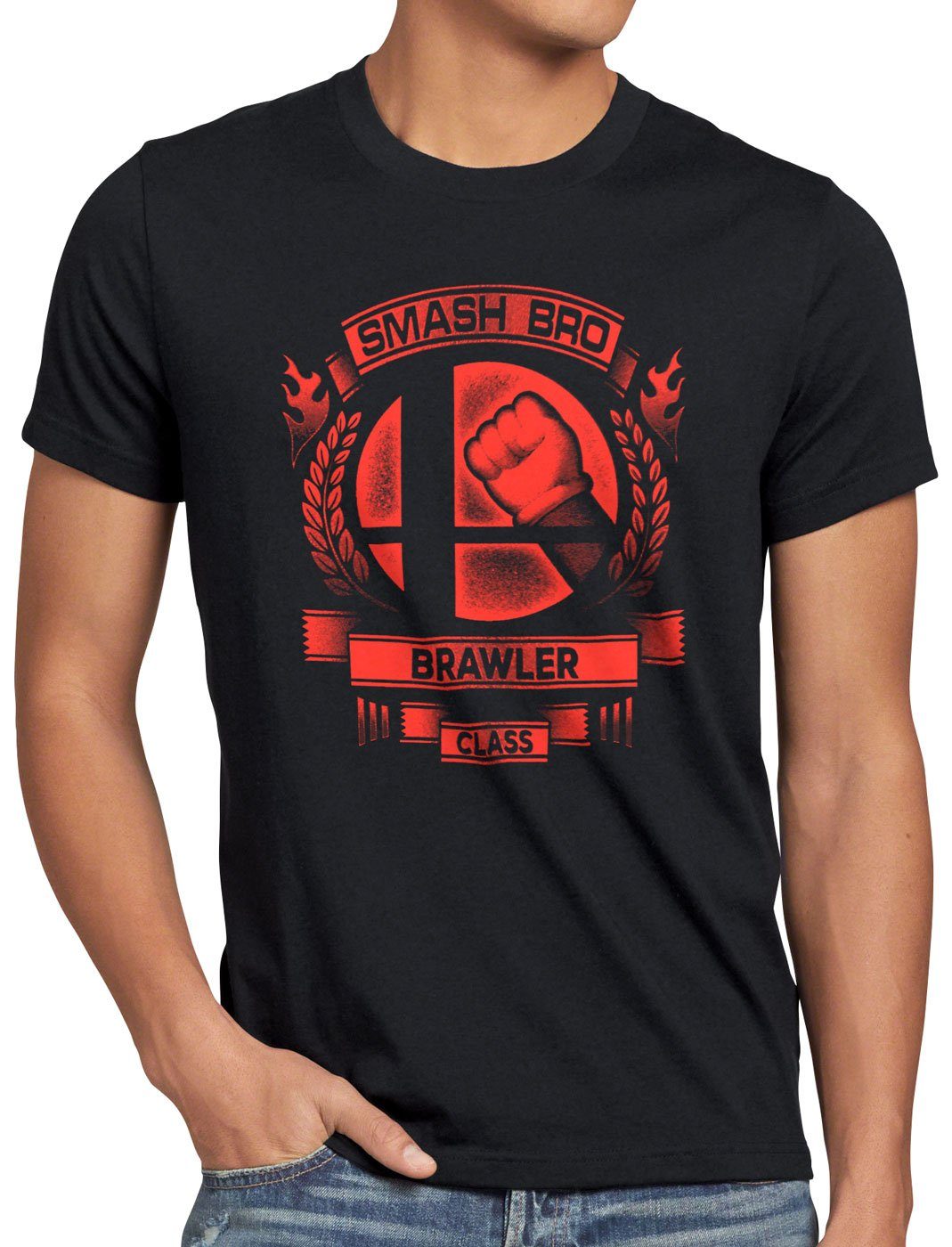 Print-Shirt Herren Brawler style3 switch ultimate Smash super schwarz brothers T-Shirt