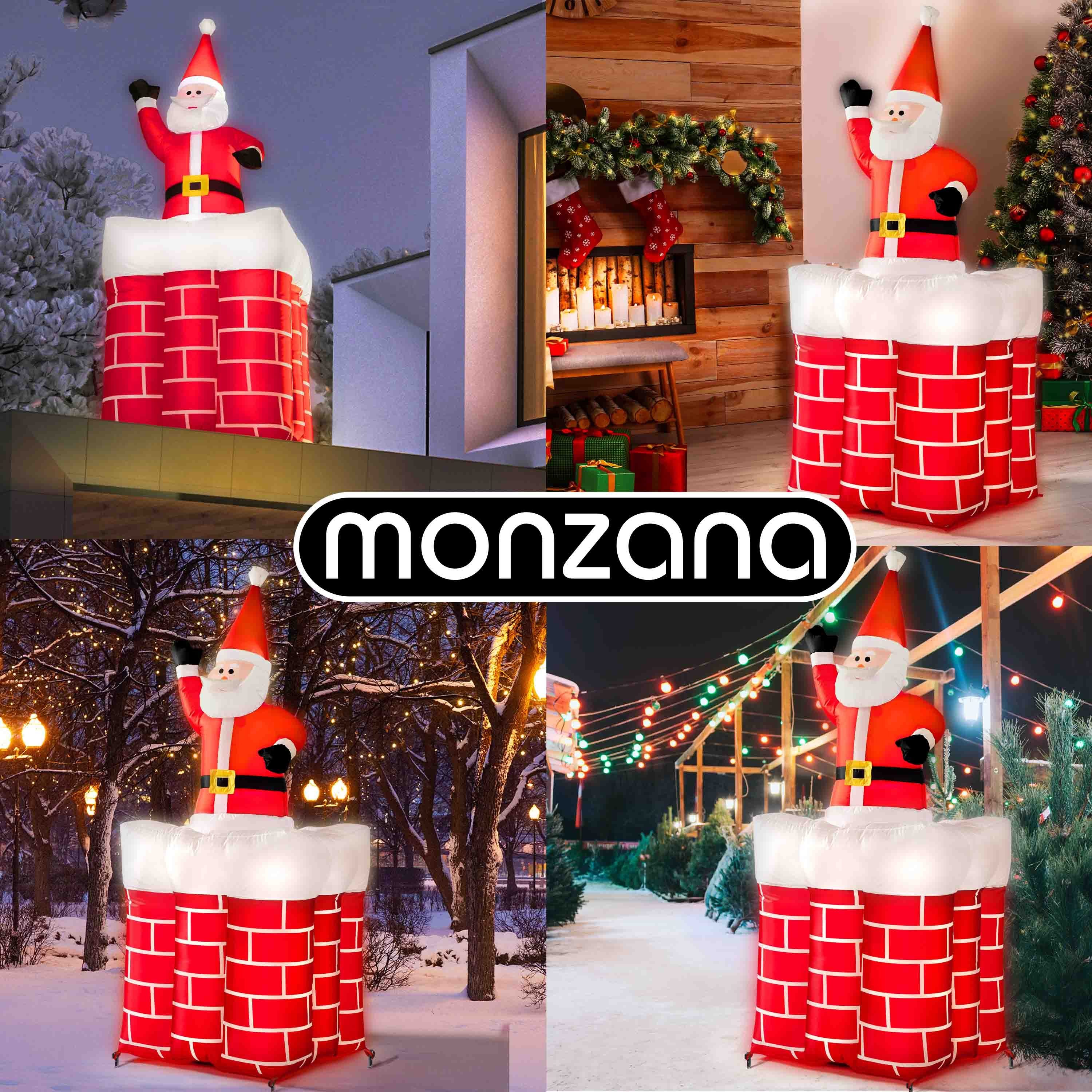 LED monzana groß 178cm Weihnachtsmann, Beleuchtet springt-aus-dem-Schornstein Aufblasbarer
