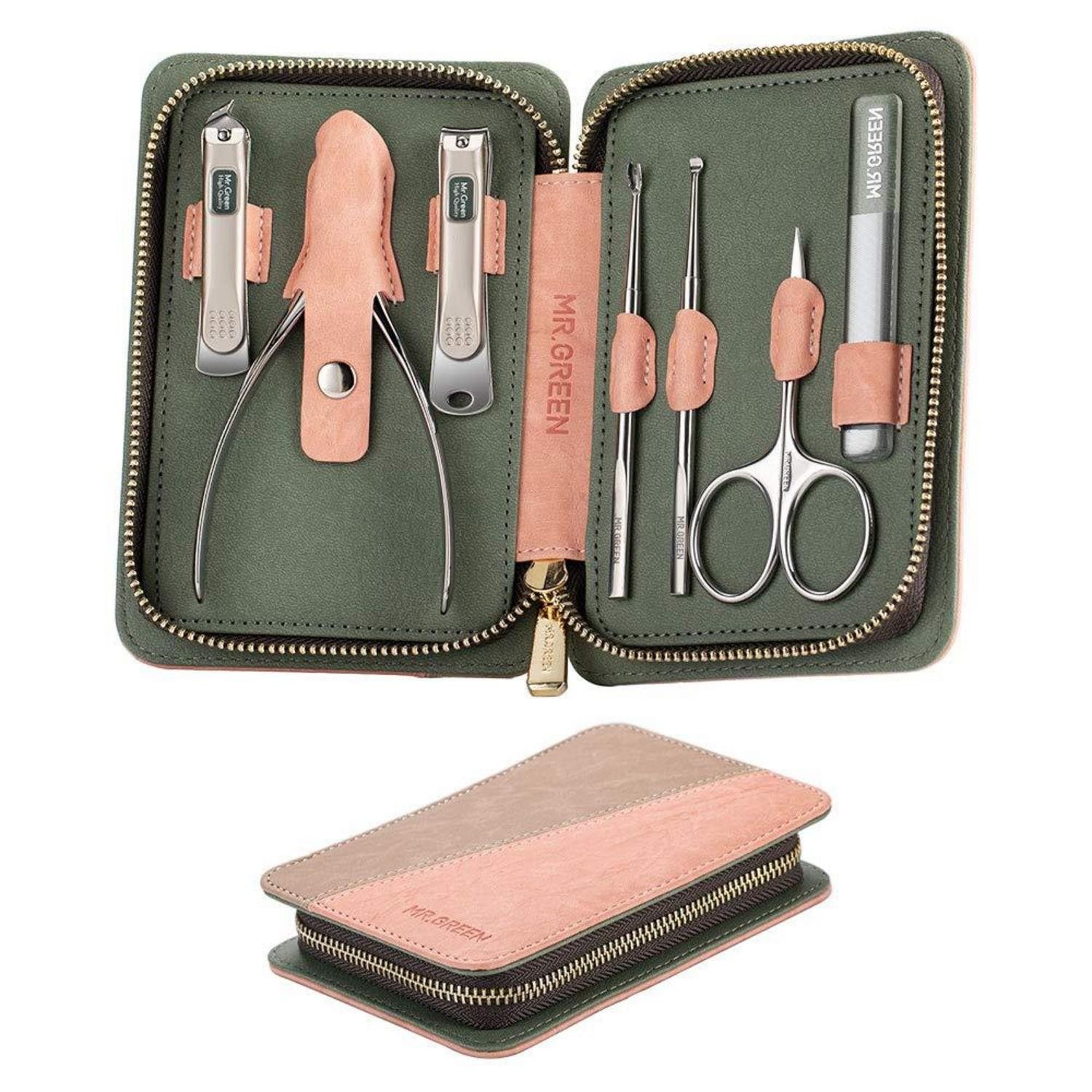 LuxusKollektion Nagelknipser-Set 7-teiliges Maniküre Pediküre Set mit Ledertasche - Nagelpflege-Set für