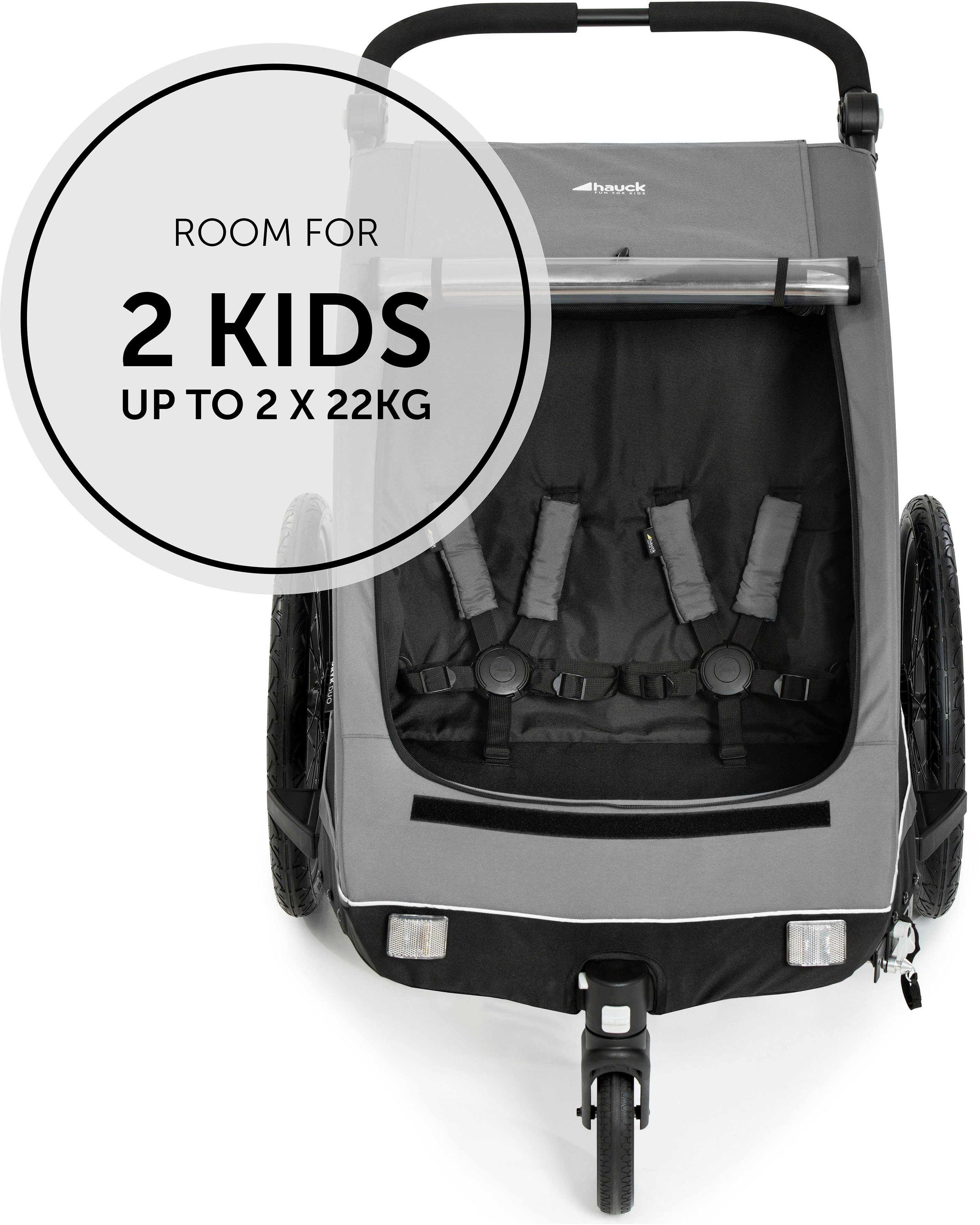 Hauck Fahrradkinderanhänger 2in1 Bike Trailer und Buggy Dryk Duo, grau, für 2 Kinder; inklusive Deichsel
