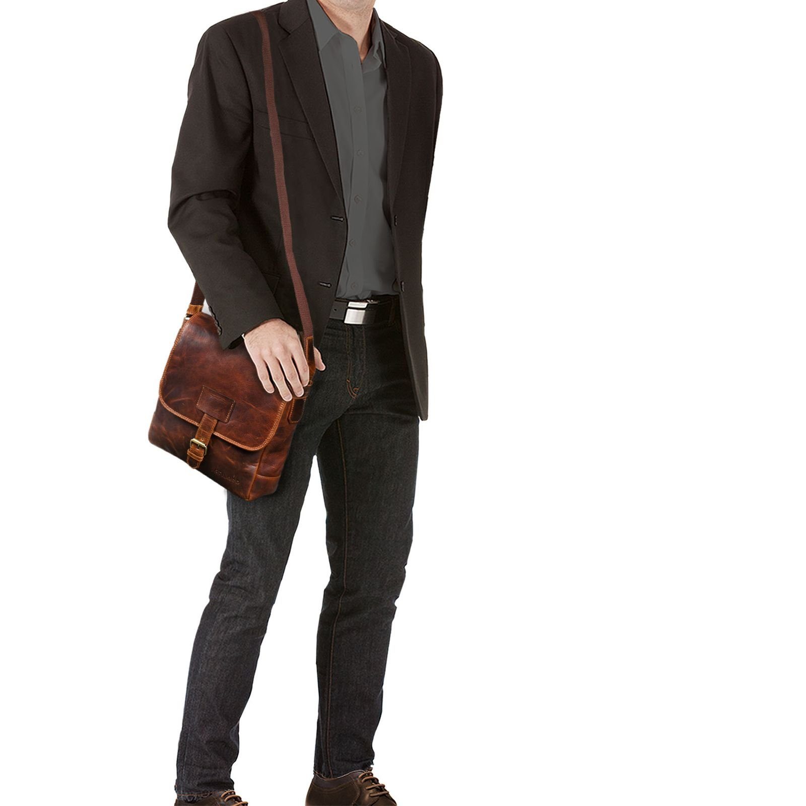 kara STILORD cognac Bag Herrentasche Leder Messenger - Messenger Bag "Bennet"