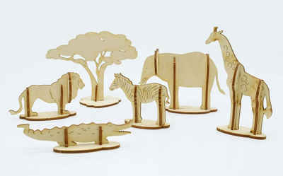 DeColibri Lernspielzeug Bastelset Basteln Kinder Holz Tiere Afrika Zoo (Bastelset zum Bemalen und Gestalten), Made in Germany