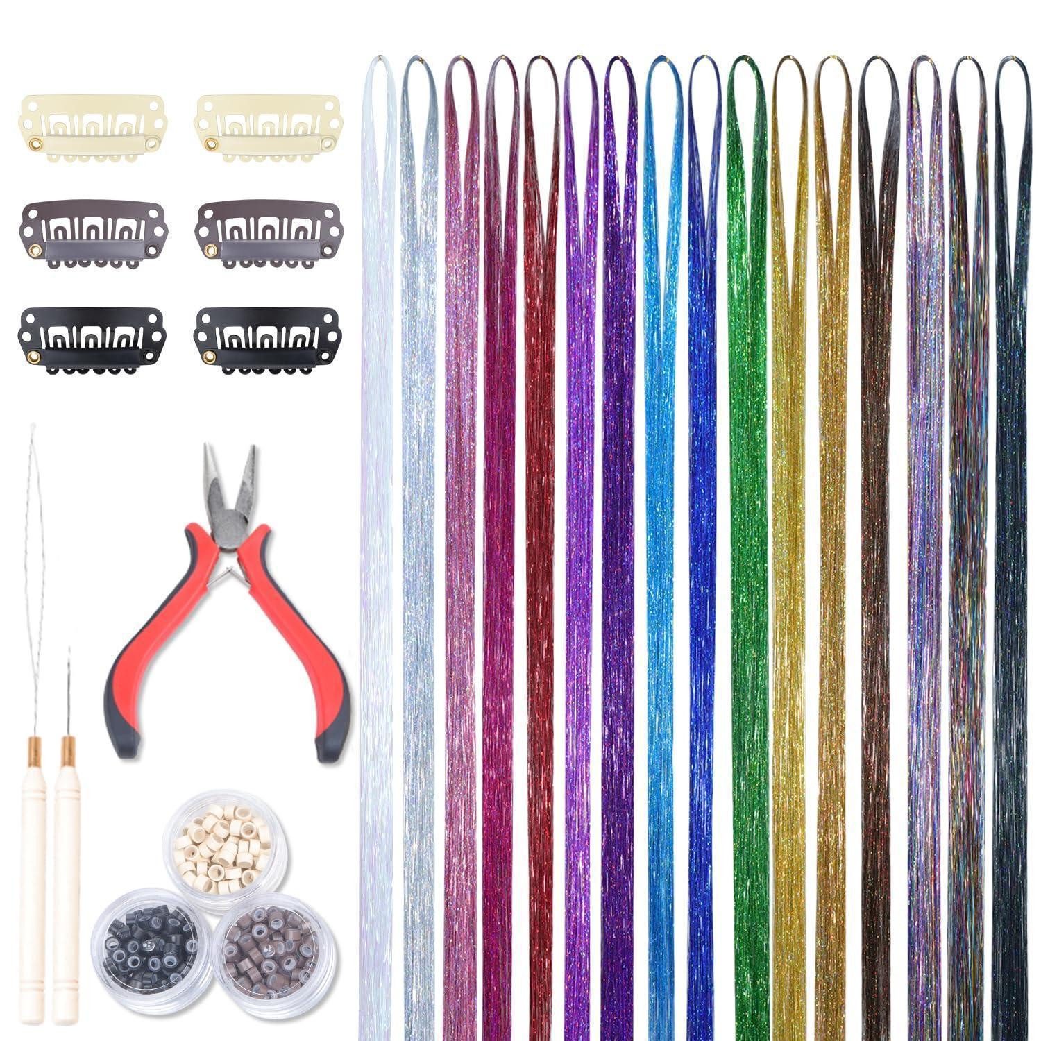 LuxusKollektion Kunsthaar-Extension Haarlametta Glitzer Haarsträhnen Festival 120cm 16er-Pack T-#16 Multi
