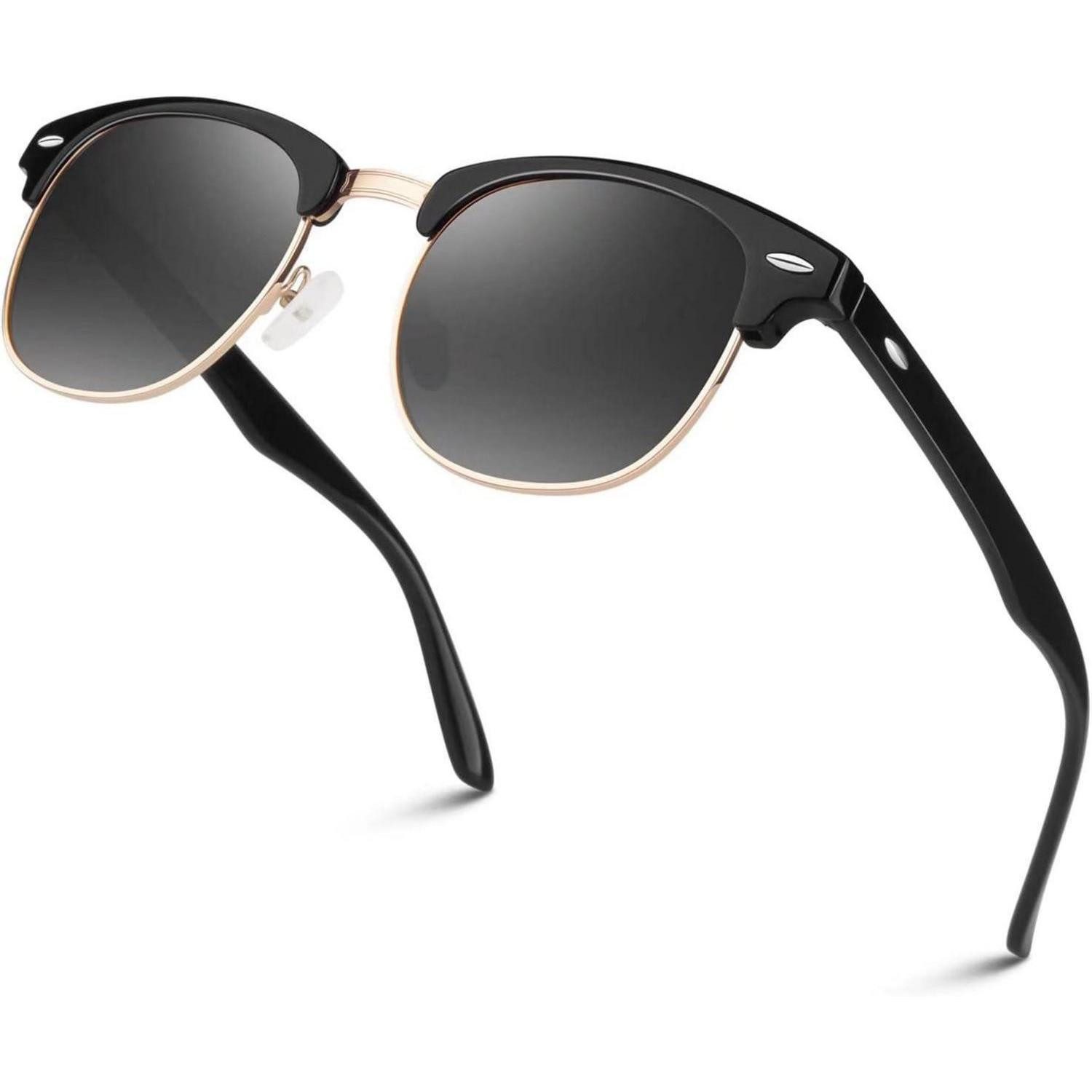 Retrosonnenbrille Polarisierte Retro Sonnenbrille Halbrahmen UV400 Herren Damen Schwarz