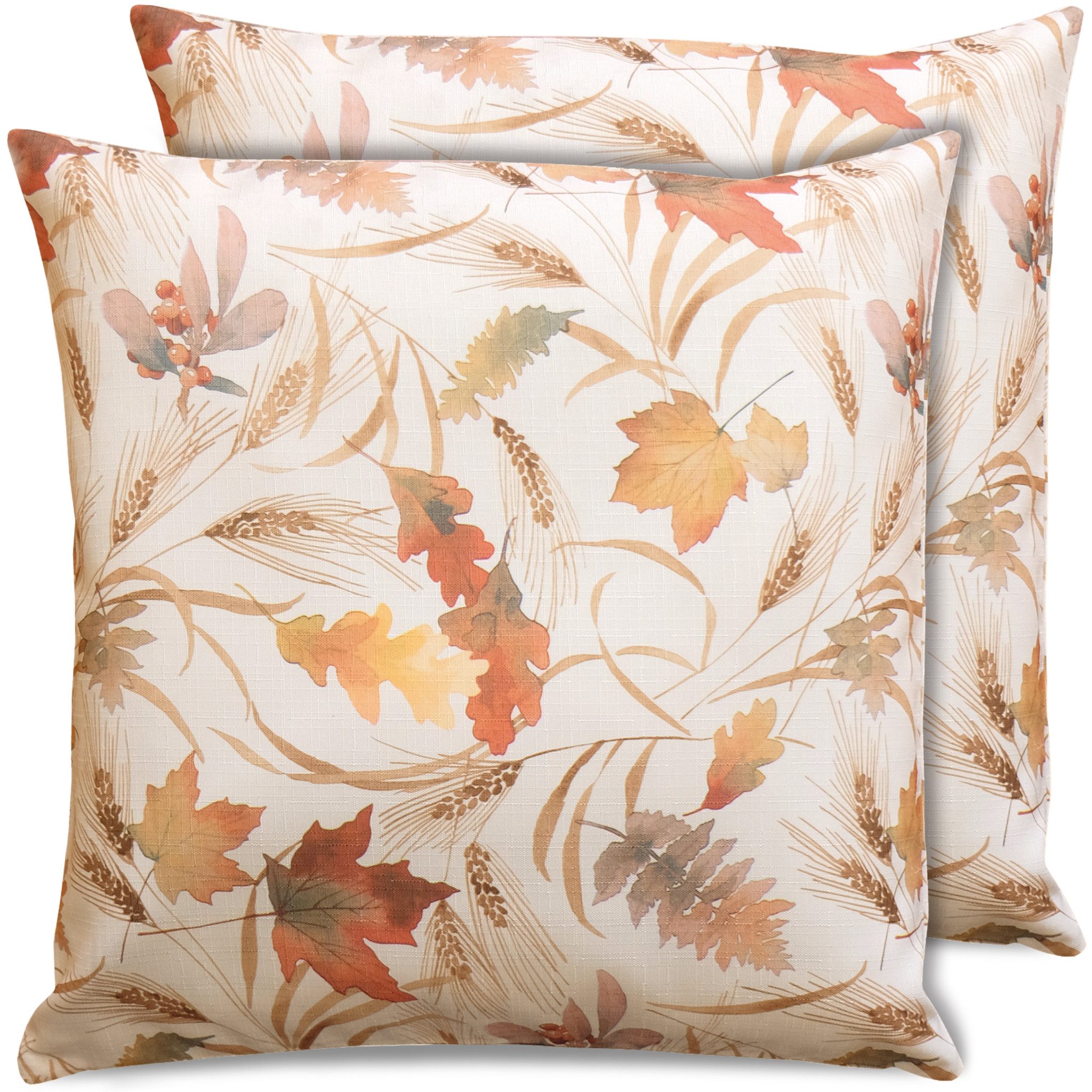 matches21 HOME & HOBBY Kissenbezüge 2er Set Kissenhüllen 40x40 cm Vintage Herbst Blätter als Herbst-Deko, (2 Stück), Zierkissen-Bezüge für Sofa-Kissen, Couch-Kissen