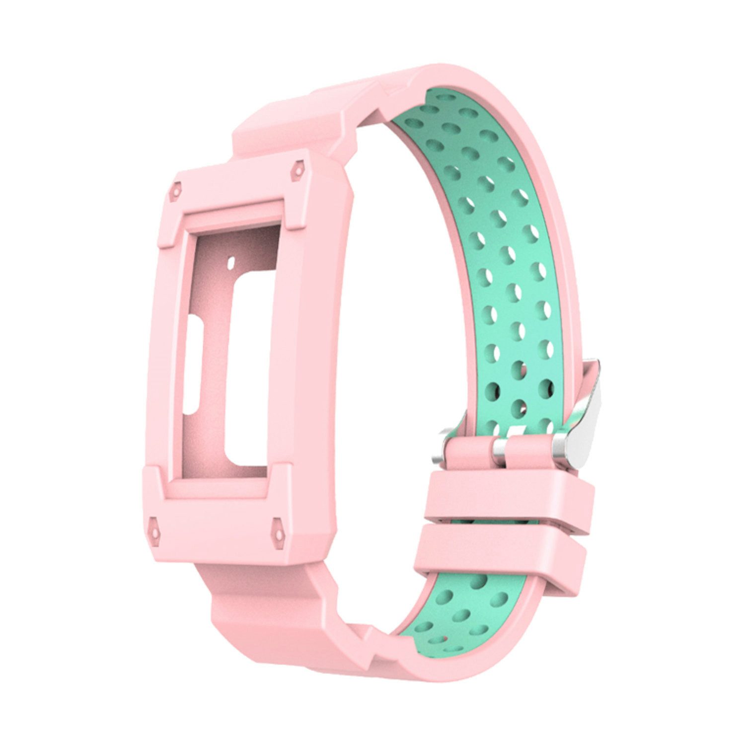 Wigento Smartwatch-Armband Für Fitbit Charge 6 / 5 / 4 / 3 Silikon Armband mit Gehäuse-Schutz