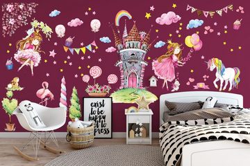 Sunnywall Wandtattoo XXL Wandtattoo Prinzessin rosa princess Set verschiedene Motive, Kinderzimmer Aufkleber bunt Wanddeko