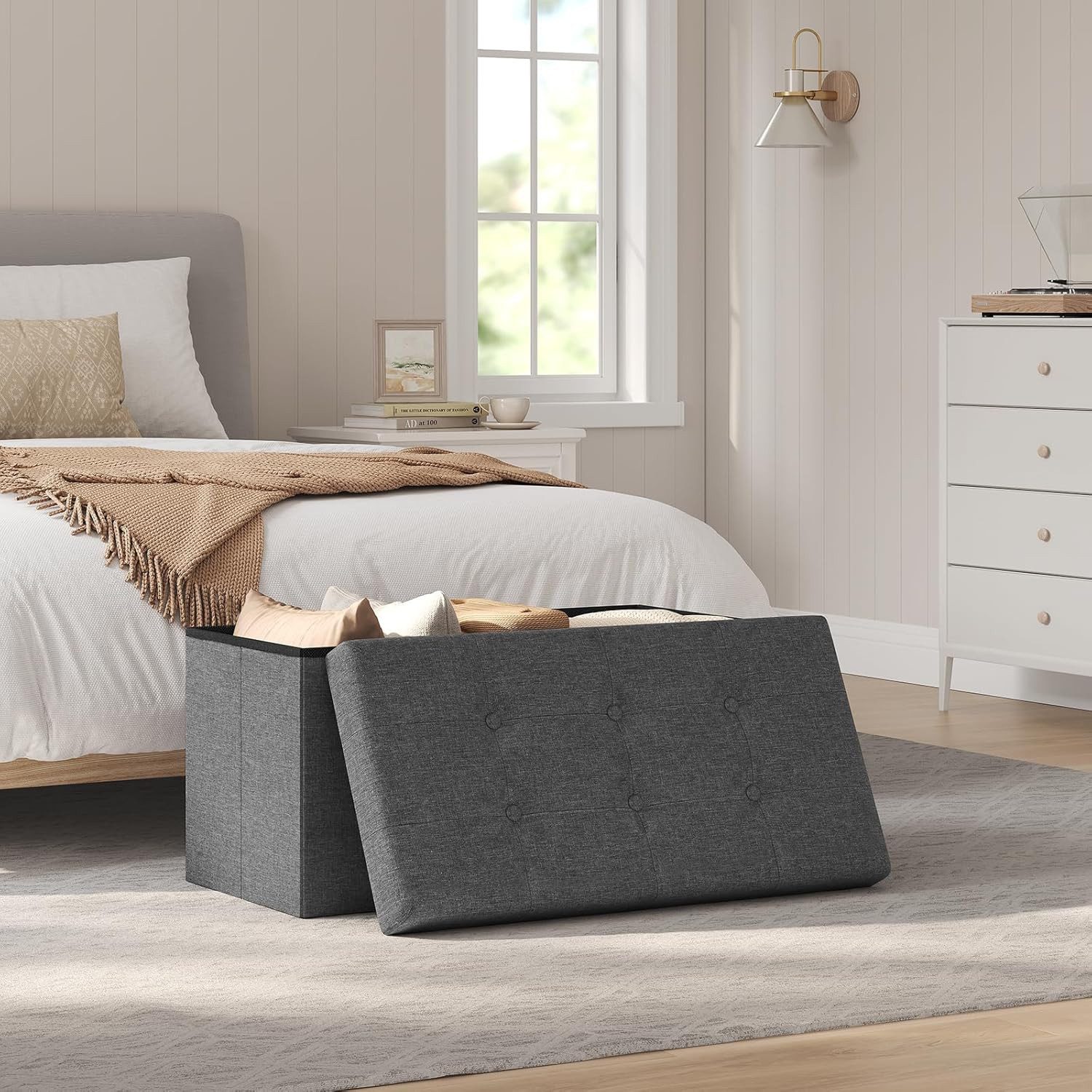 Woltu Sitzhocker (1 St), mit Stauraum Gepolsterte Sitzfläche aus Leinen, fa günstig online kaufen