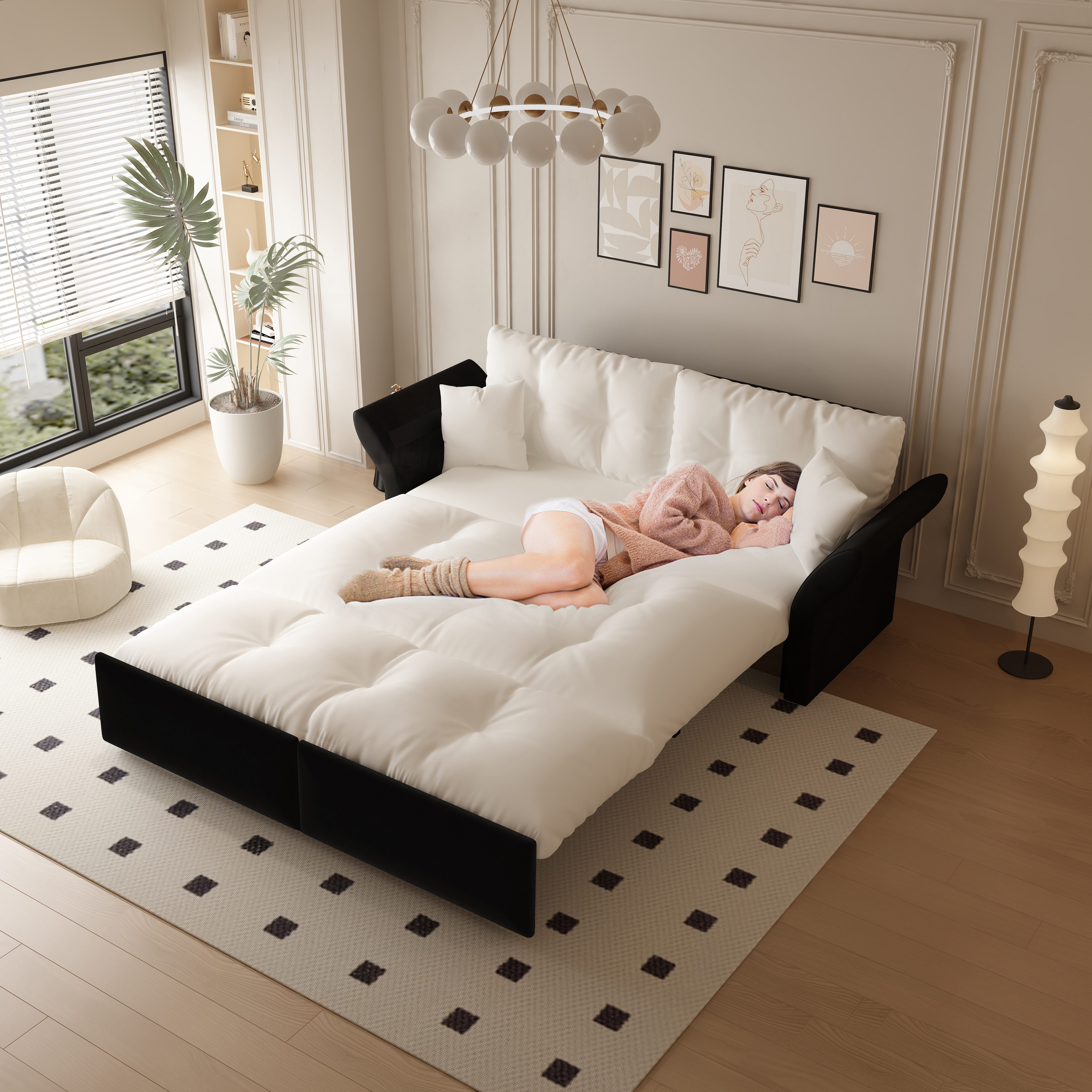 i@home Schlafsofa Sofa-Betten, Tufting, 2 Kissen für Wohnzimmer 1 Teile, Ausziehsofa 190 cm Velours, konvertierbar zu Bett & Chaiselongue
