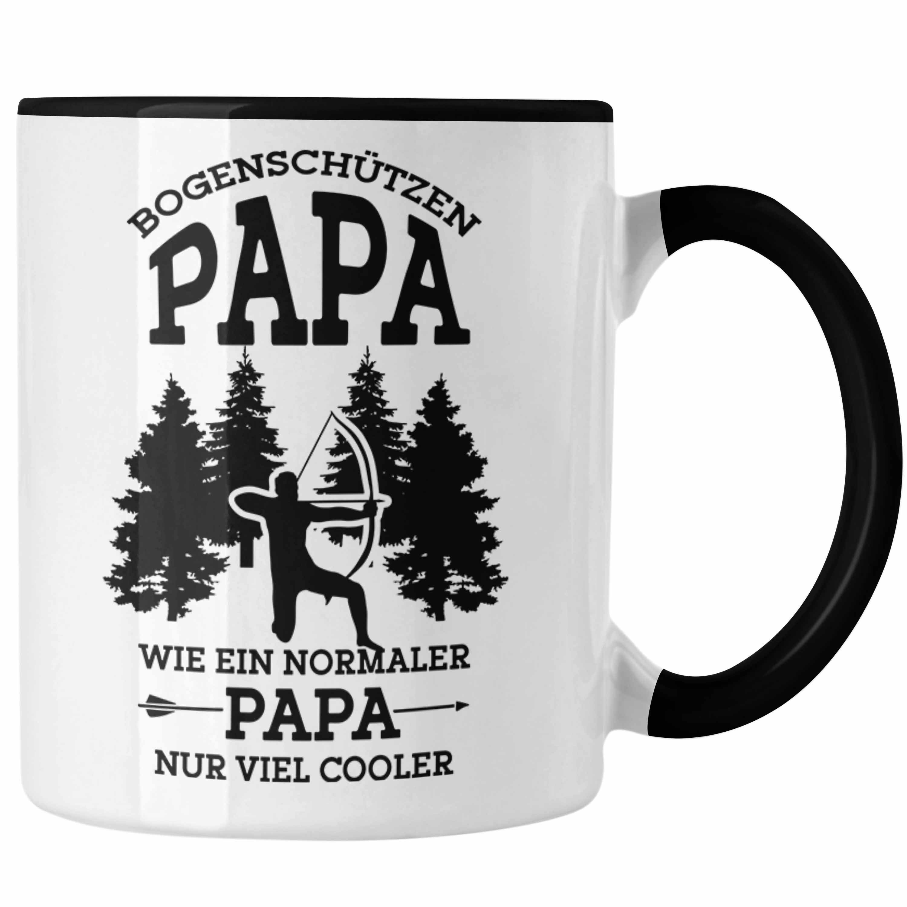 Trendation Tasse Lustige Bogenschießen Tasse für Papa Bogenschütze Geschenkidee Vatert Schwarz
