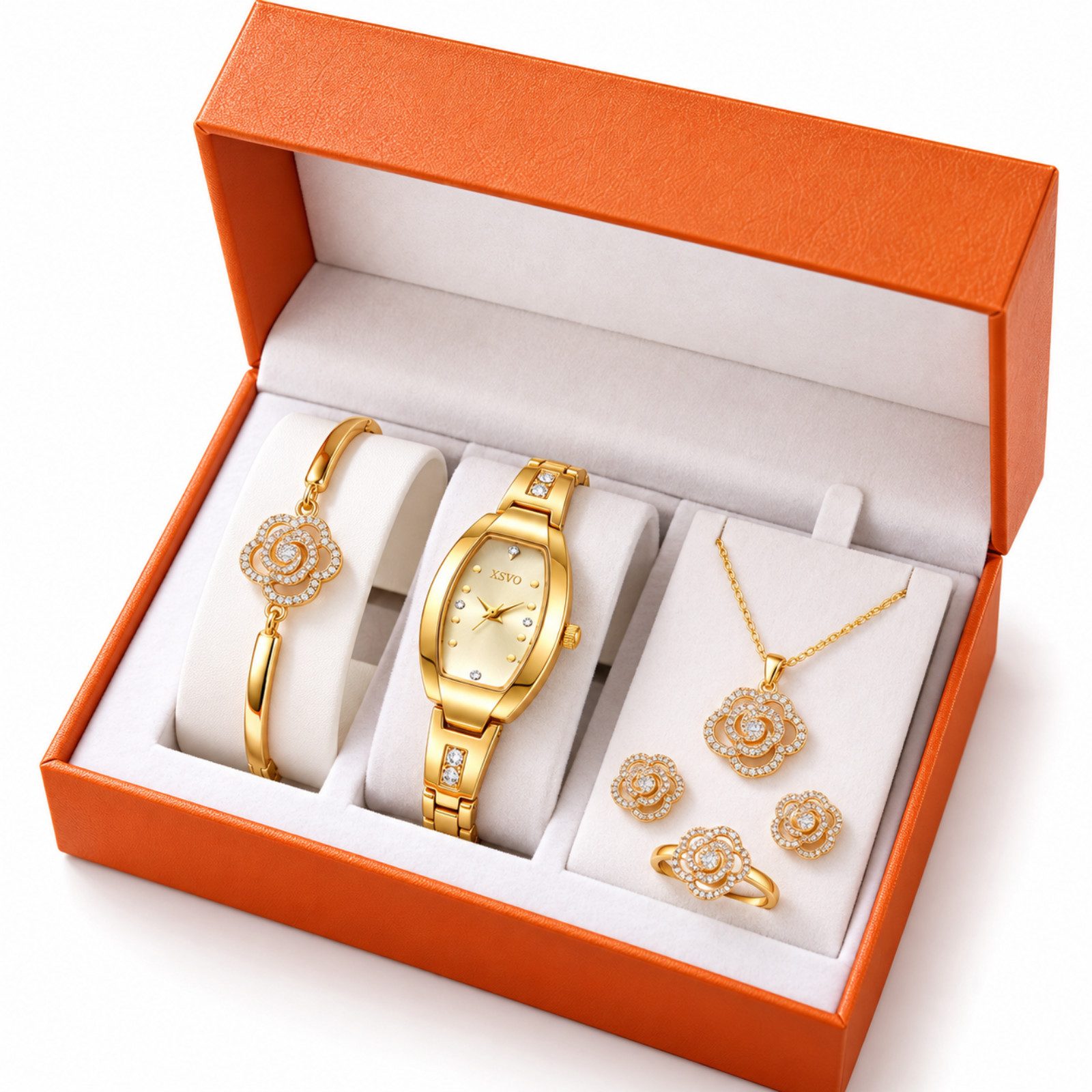 Luckice Quarzuhr Damen Uhr Schmuck Set,Geschenk für Frauen, (mit Geschenkbox & Uhrenarmband-Kürzer, goldfarbenes Damenuhr Set mit Halskette, Armband, Ring & Ohrringen, Geschenk für Frauen zu Weihnachten, Geburtstag, Muttertag, Valentinstag, Besonderes Geschenk für Frauen, Weihnachtsgeschenk für Frauen)