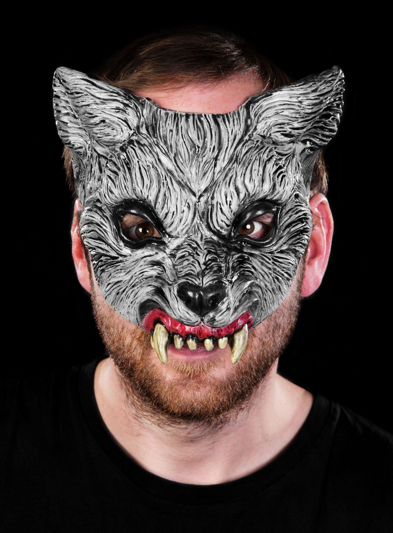 Ghoulish Productions Verkleidungsmaske Grauer Wolf, Handbemalte Tiermaske – perfekt für Halloween