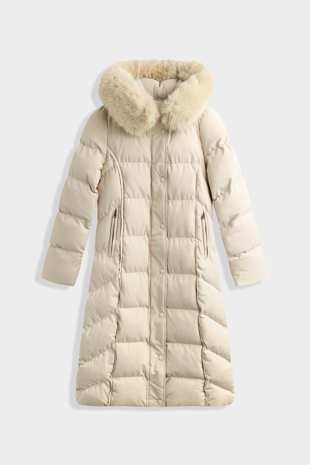 Copperose Langjacke Steppmantel Damen mit Fellkapuze, günstig online kaufen