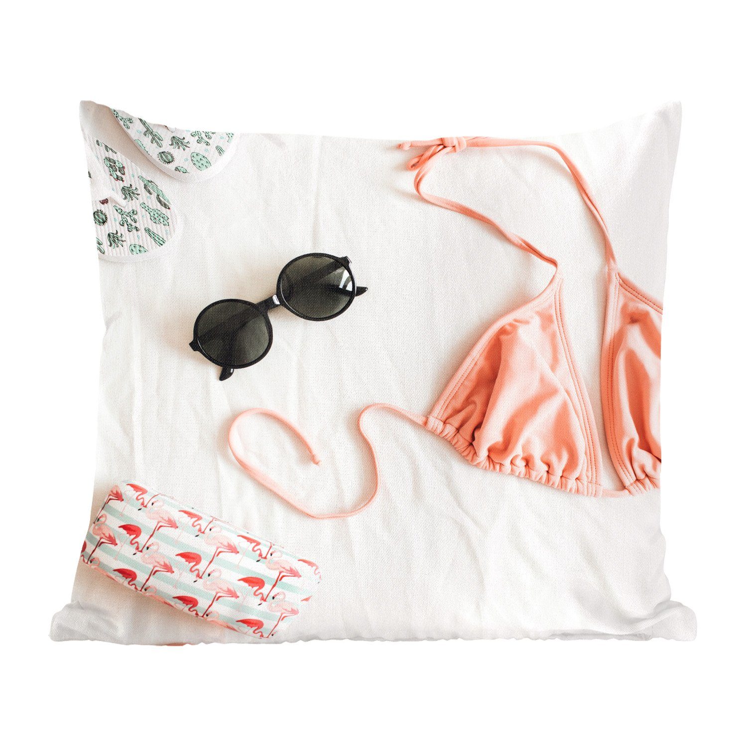 Zierkissen Füllung Sommer Schlafzimmer, mit Dekokissen Sonnenbrille, für Wohzimmer, - Bikini MuchoWow Sofakissen Deko, -