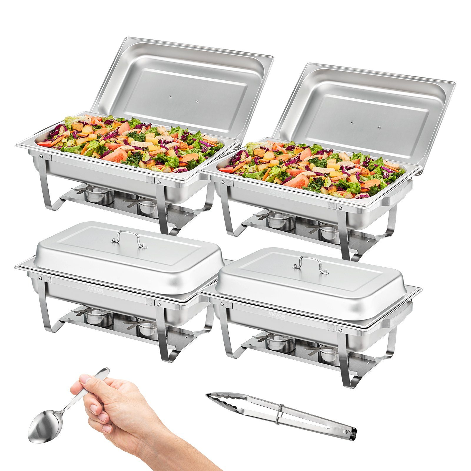 VEVOR Speisenwärmer 4 Stk. Chafing Dish Profi Set Wärmebehälter Edelstahl Buffet Set