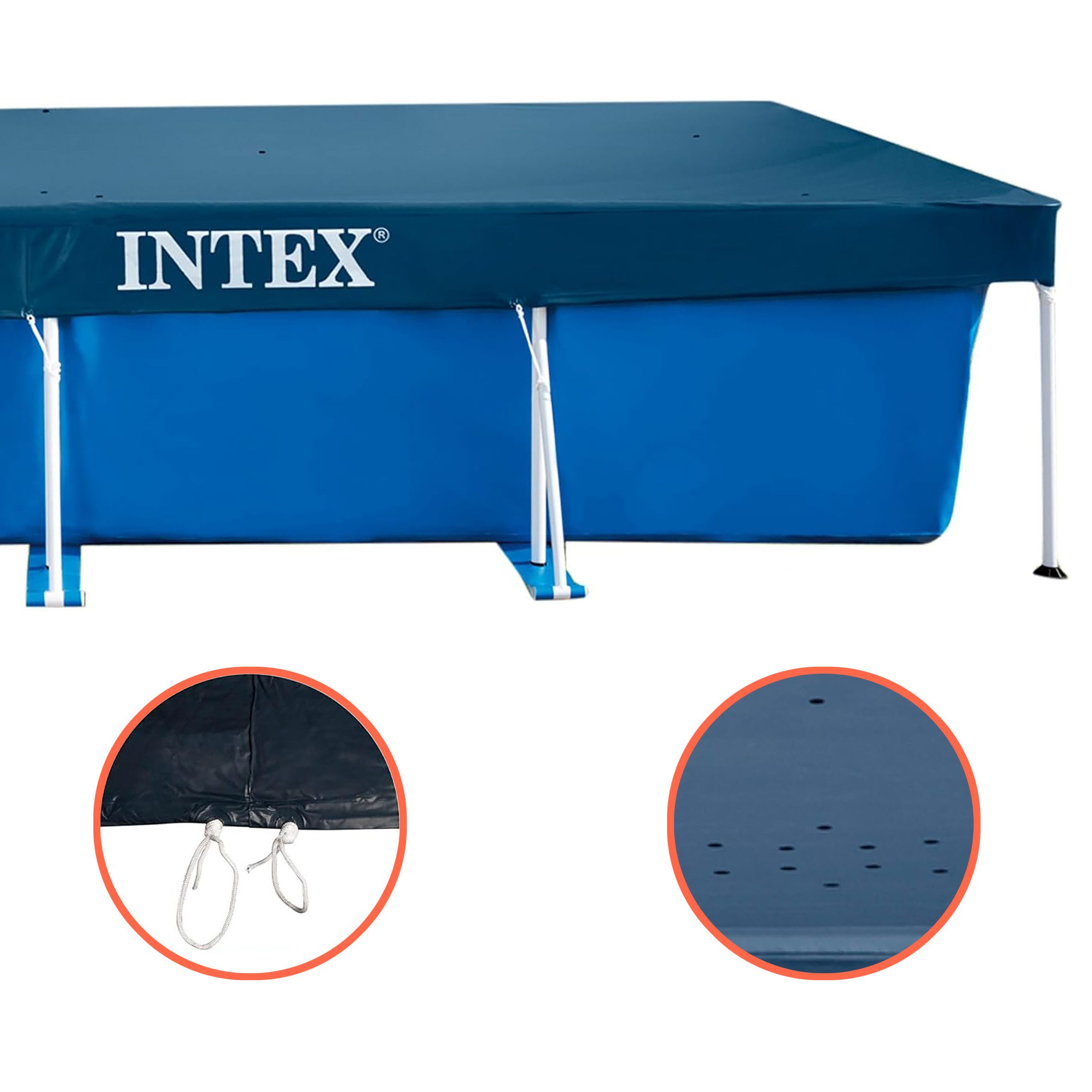 Intex Pool-Abdeckplane Poolabdeckung rechteckig blau - 460 x 220 cm (Anzahl, 1-St., Stück), mit Abflusslöchern zur Verhinderung von Wasseransammlungen