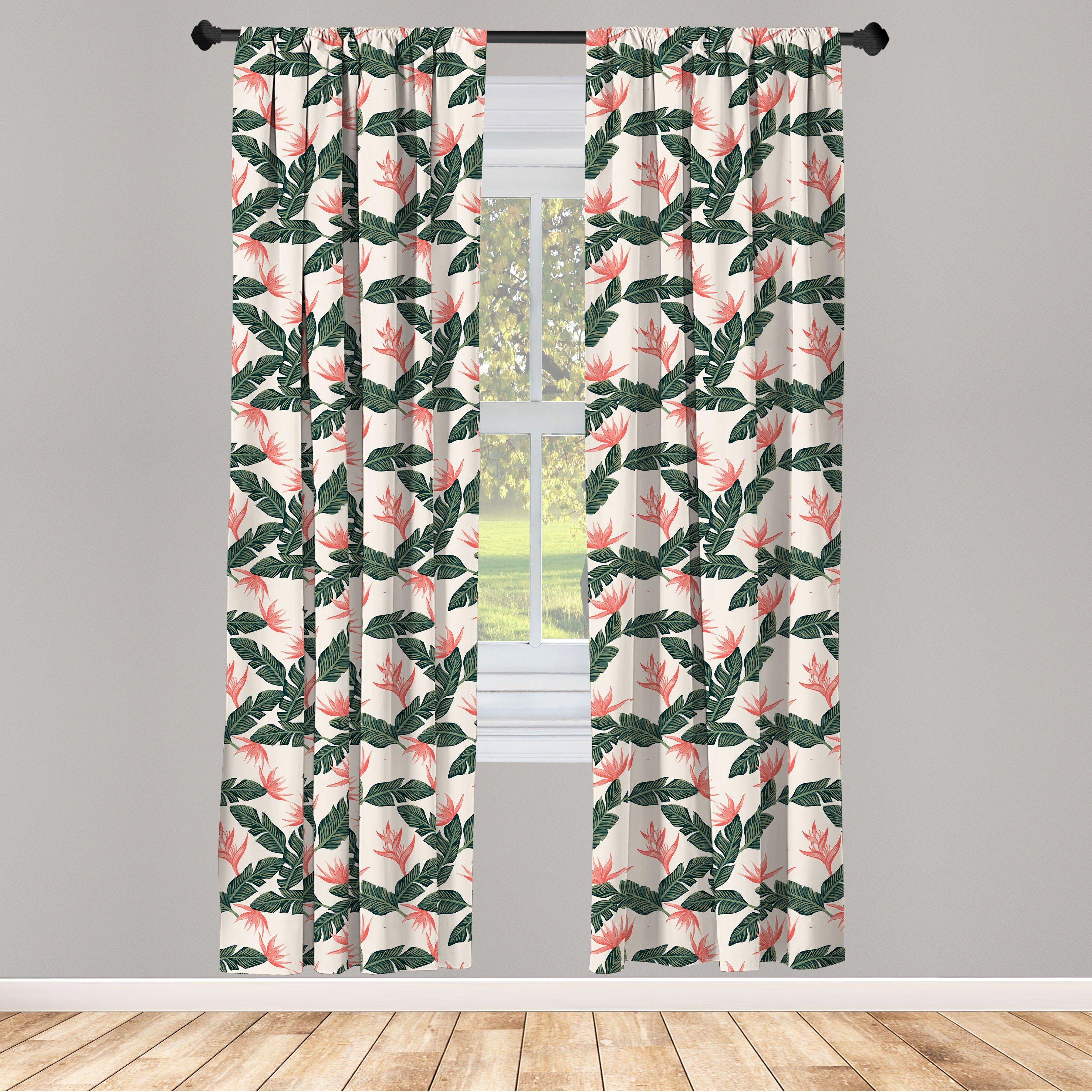 Gardine Vorhang für Wohnzimmer Schlafzimmer Dekor, Abakuhaus, Microfaser, Urwald Exotische Flora und Blätter | Fertiggardinen
