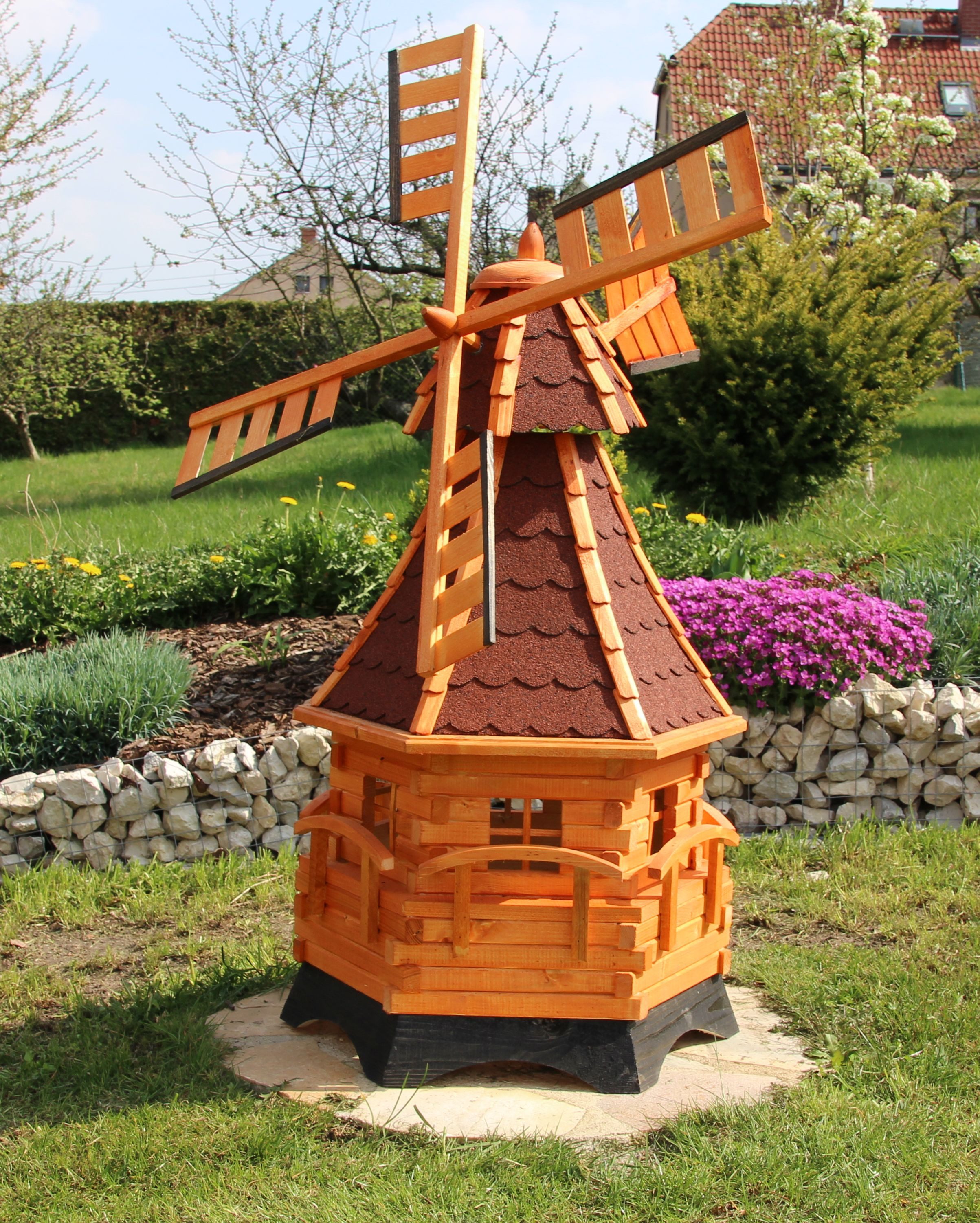 Holzdekoladen Windspiel XXL Windmühle mit Solarbeleuchtung Handarbeit Typ 12