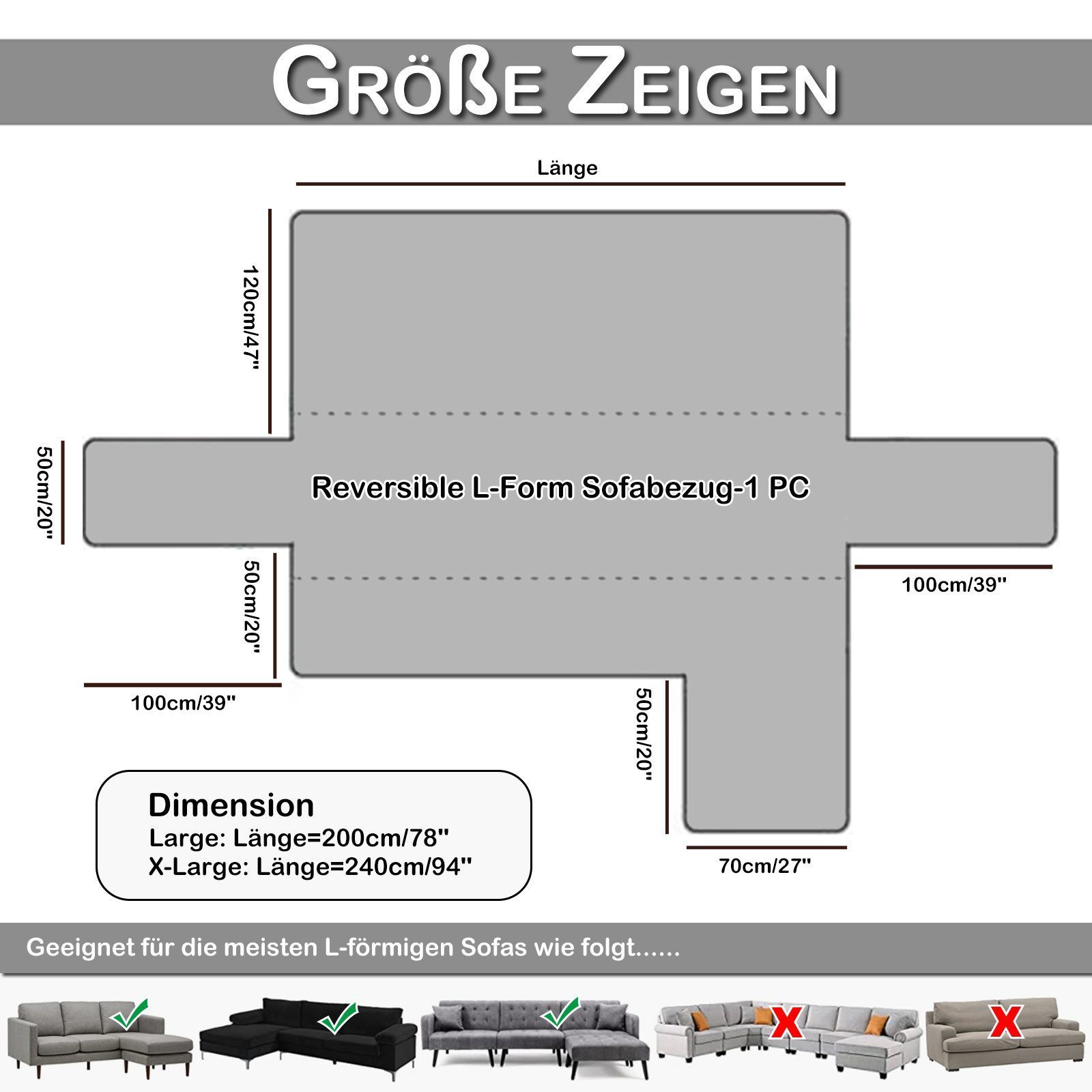 LIANNA Sofahusse Wasserabweisende Sofahusse, gesteppt, wendbar für L-Sofa