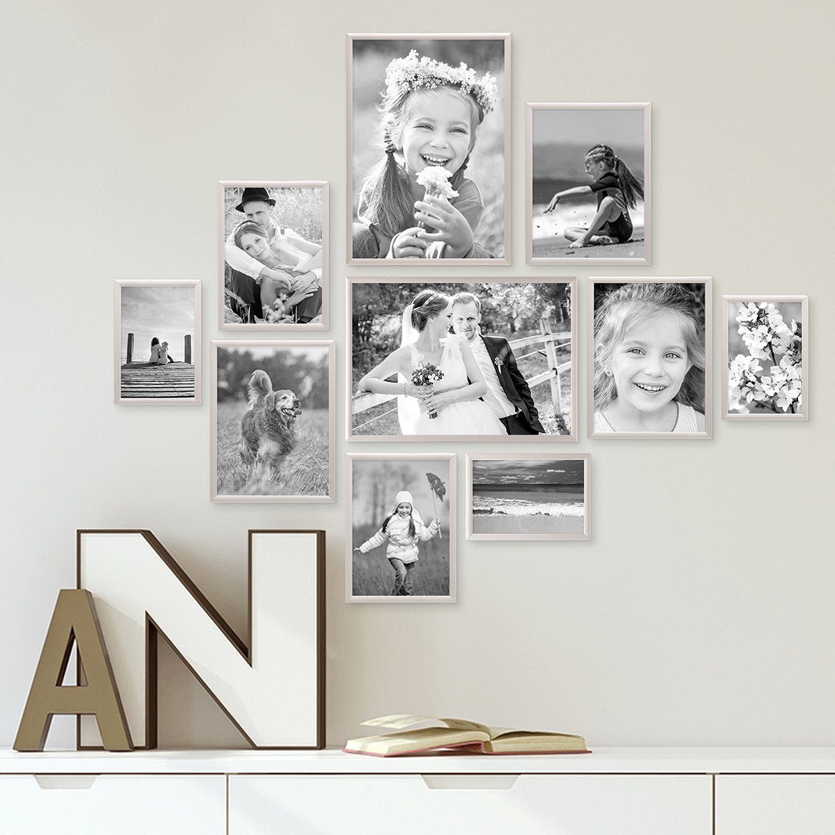 PHOTOLINI Bilderrahmen 10er Set Modern 21x30 Aluminium 10x15 cm Silber bis Schmal