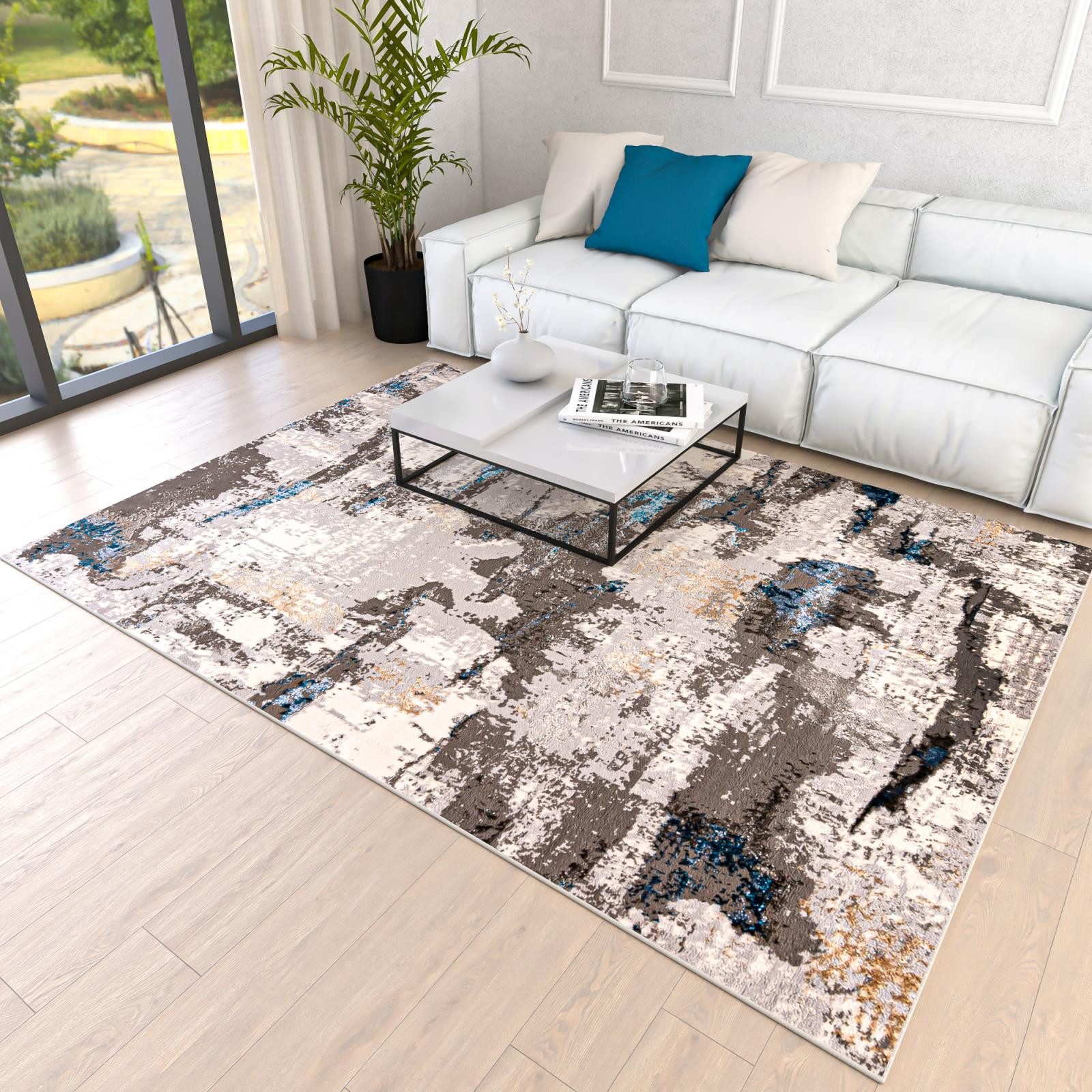 Mazovia Designteppich Modern Abstrakt Anthrazit Blau Wohnzimmer, Schlafzimmer, Esszimmer, Fußbodenheizung – Bild 2 von 5